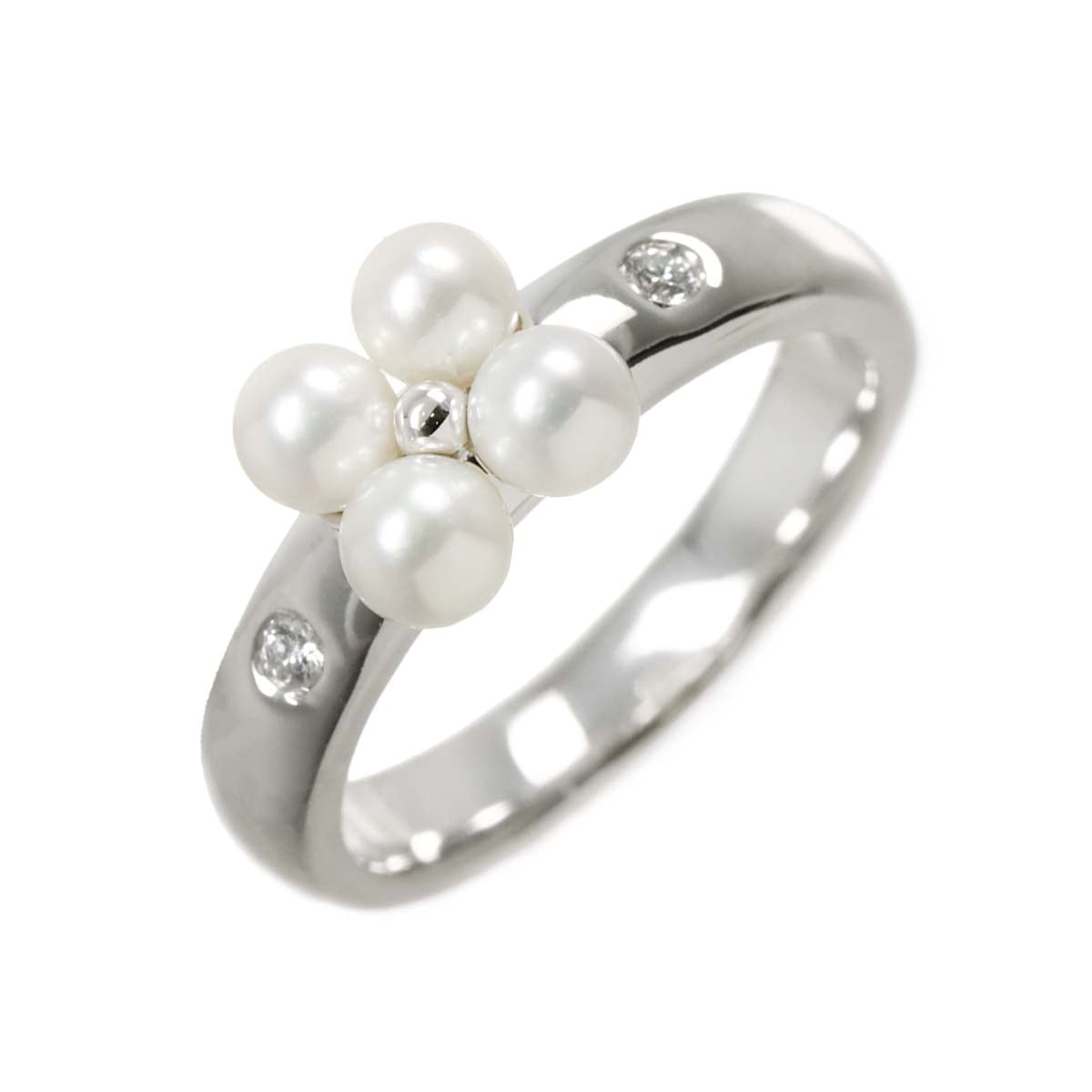 MIKIMOTO 8号 リング アコヤ真珠 3.6mm ダイヤ K18 WG ホワイトゴールド 750 パール 指輪 Akoya Pearl Diamond Ring ミキモト 90297331