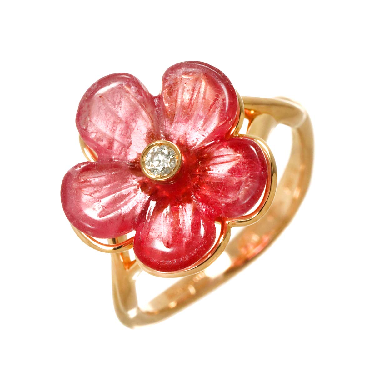 Salvatore Ferragamo 12号 リング トルマリン ダイヤ K18 PG ピンクゴールド 750 指輪 花 Ring サルヴァトーレ フェラガモ 90299728