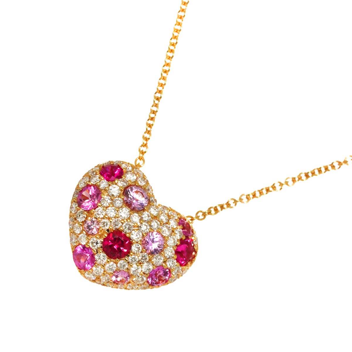 Ponte Vecchio ピンクサファイヤ 1.19ct ダイヤ 0.74ct ネックレス 40cm K18 PG ピンクゴールド 750 ハート Necklace ポンテヴェキオ 90299773