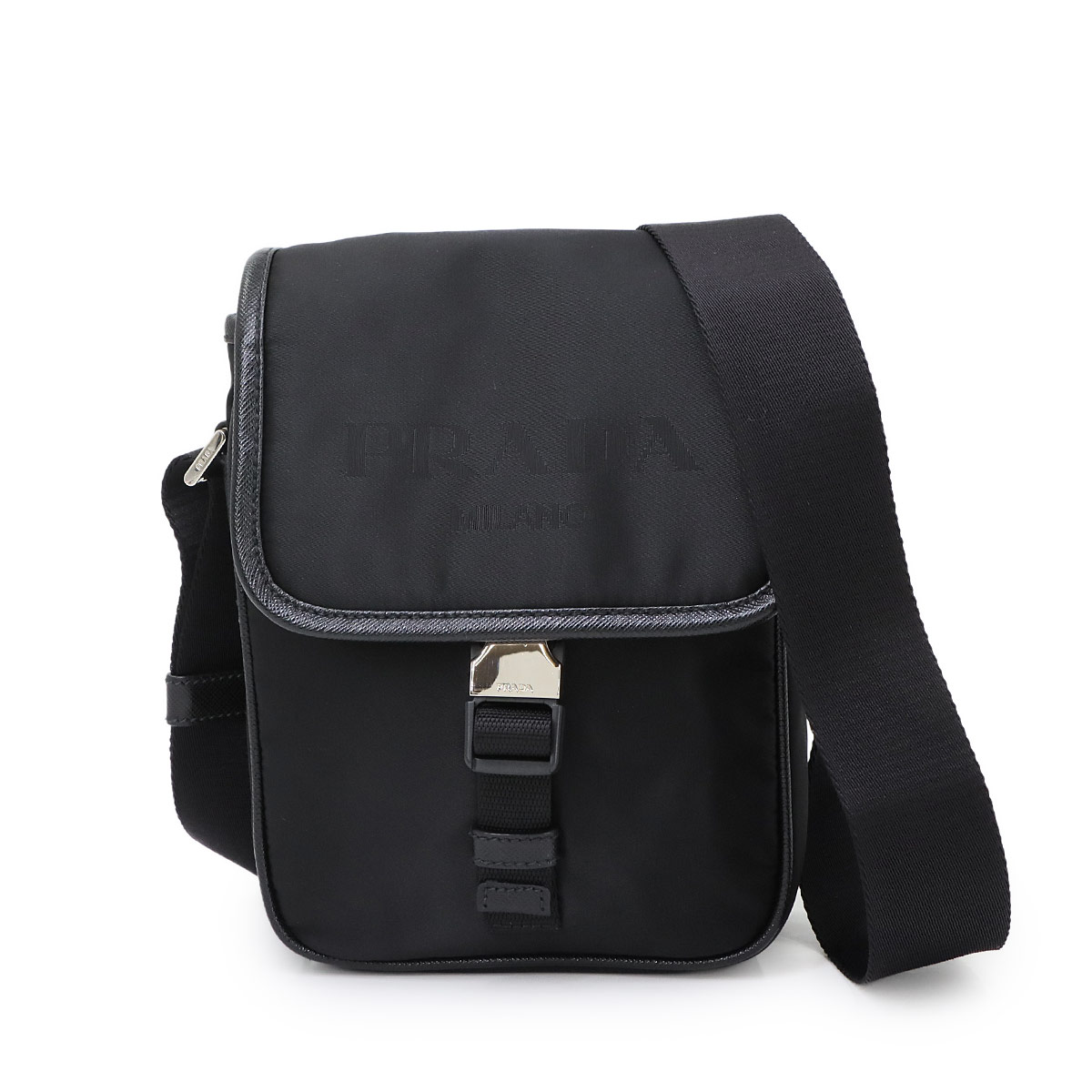 PRADA ショルダー バッグ ナイロン サフィアーノレザー ネロ 2VD028 シルバー 金具 Shoulder Bag プラダ 90292844