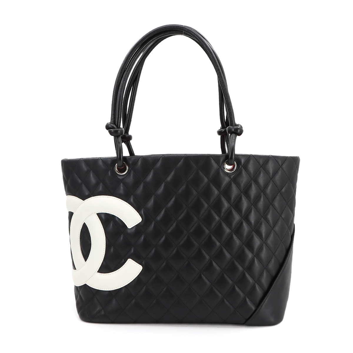CHANEL カンボンライン ラージ トート バッグ レザー ブラック ホワイト A25169 Cambon Line Tote Bag シャネル 90297673