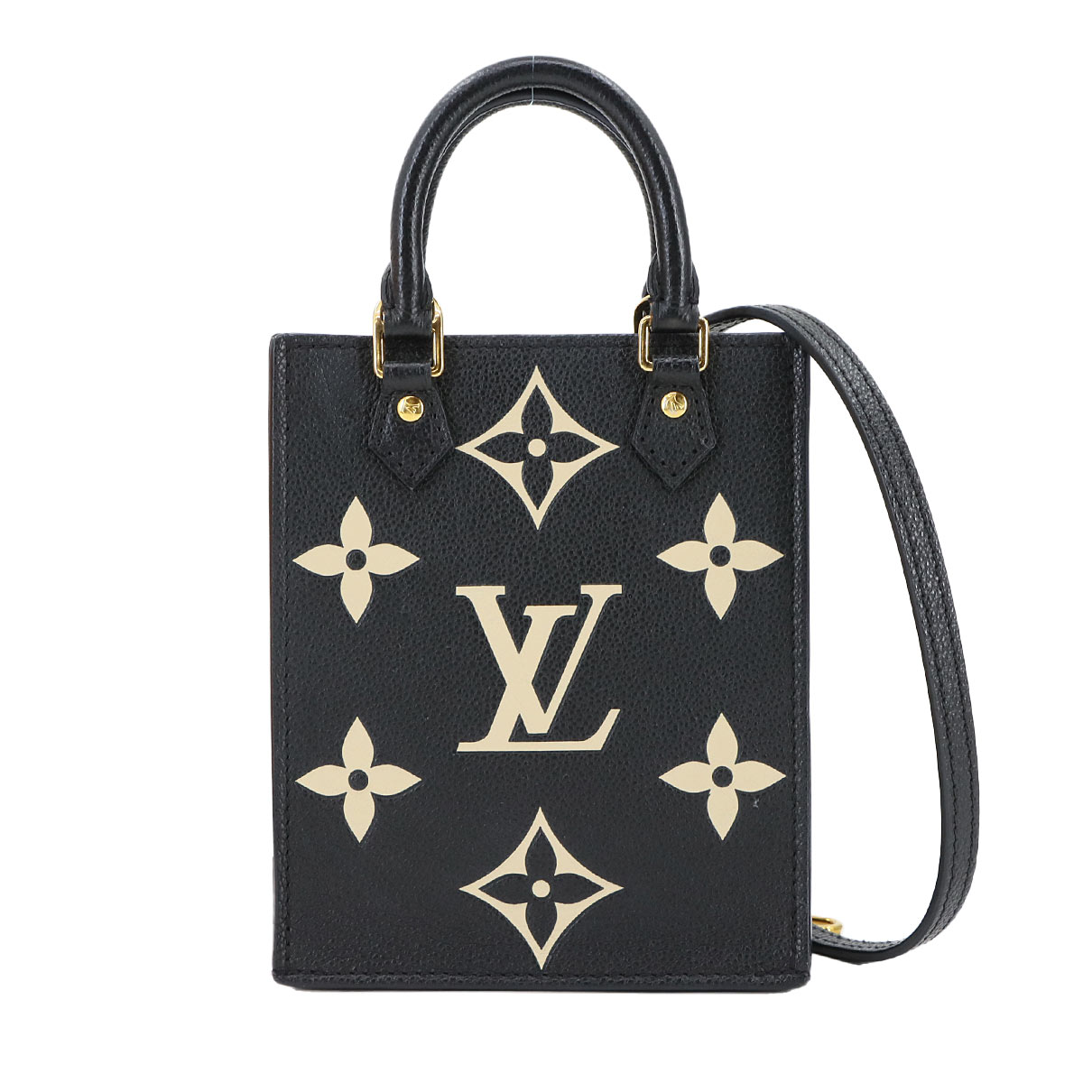LOUIS VUITTON バイカラー モノグラム アンプラント プティット サックプラ 2way ハンド ショルダー バッグ レザー ブラック ベージュ M57937 RFID Petit Sac Plat ルイ ヴィトン 90299151