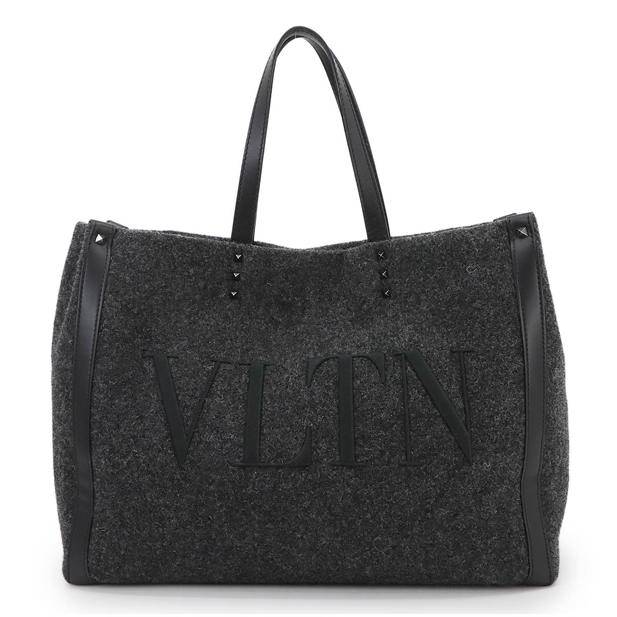 VALENTINO GARAVANI VLTN ロゴ トート バッグ フェルト レザー グレー ブラック 刺繍 Tote Bag ヴァレンティノ ガラヴァーニ 90299354