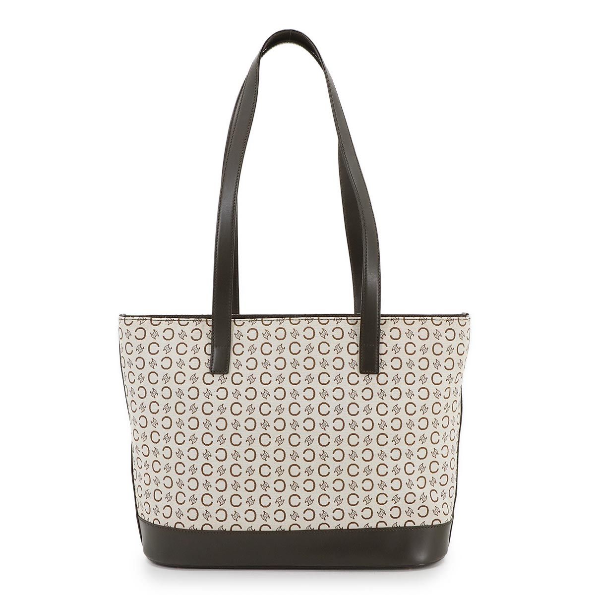 CELINE Cマカダム トート バッグ キャンバス レザー ホワイト ブラウン ゴールド 金具 ヴィンテージ Macadam C Logos Bag セリーヌ 90299447