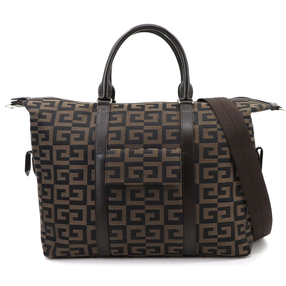 GIVENCHY 2way ボストン ショルダー バッグ ナイロンキャンバス レザー ブラウン ブラック シルバー 金具 Boston Shoulder Bag ジバンシィ 90299468