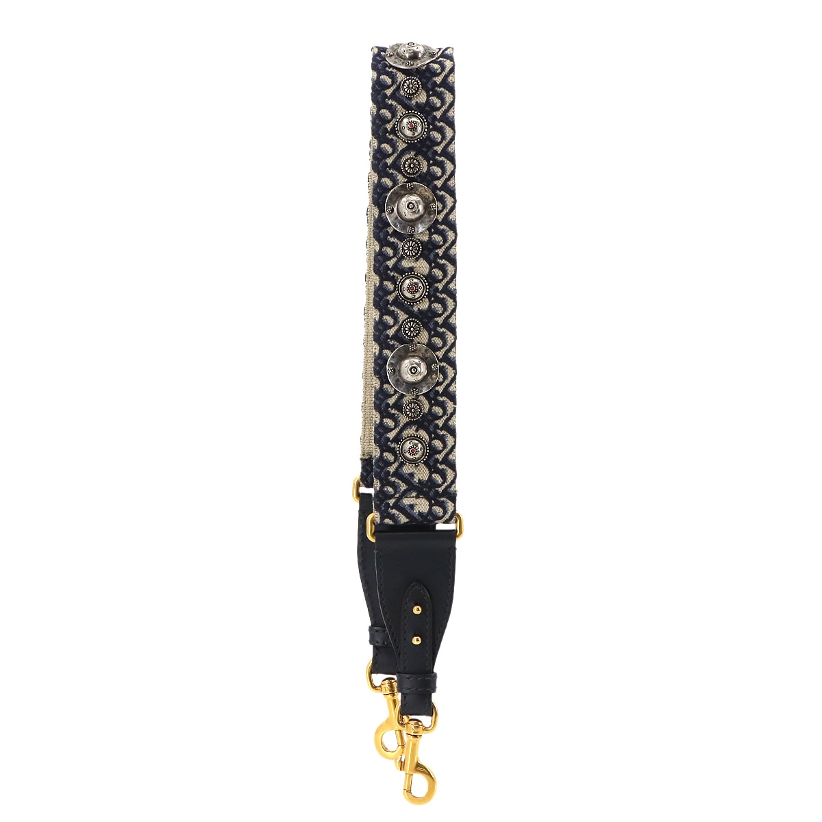 Christian Dior オブリーク エンブロイダリー ショルダー ストラップ キャンバス レザー ネイビー ゴールド 金具 Shoulder strap クリスチャン ディオール 90302083