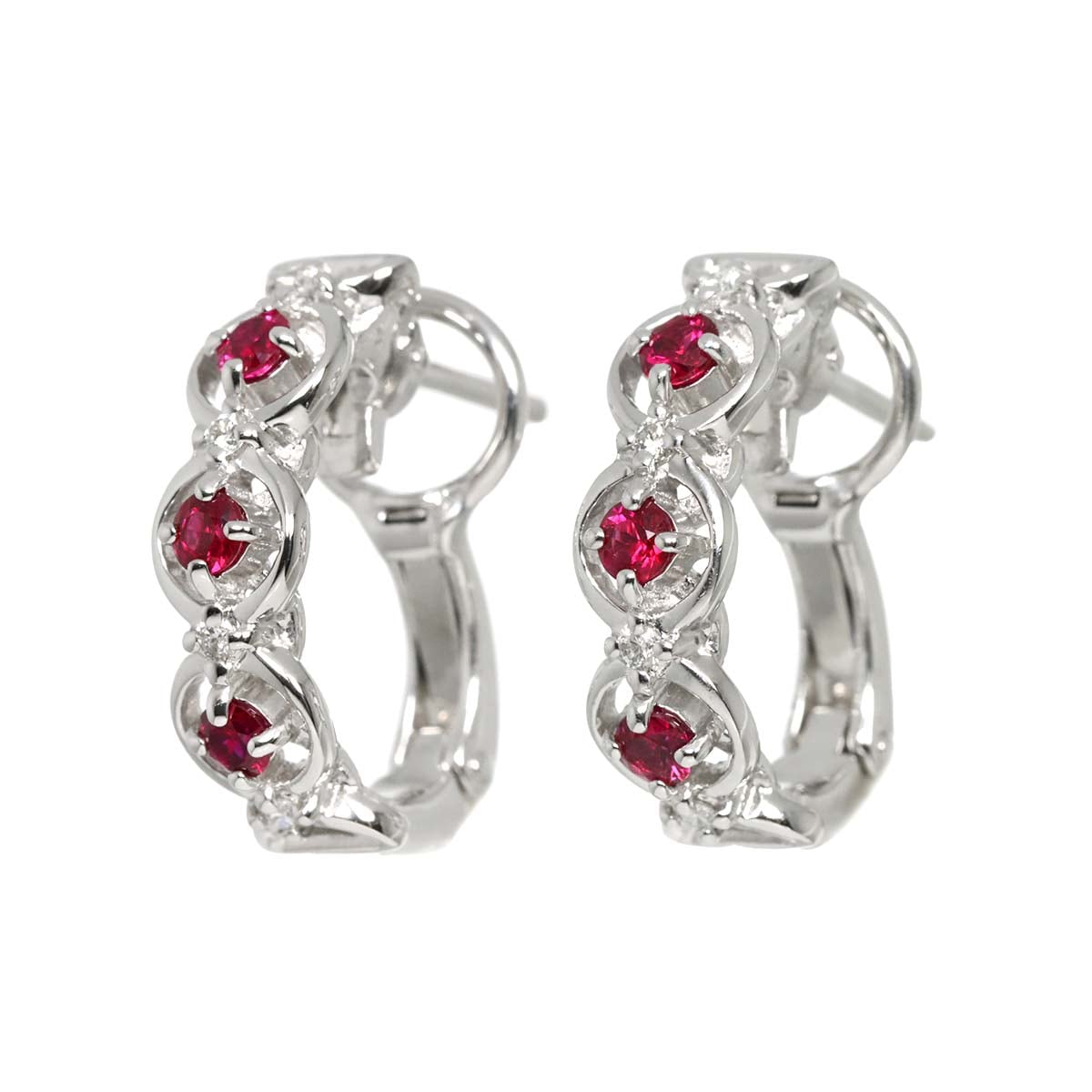 ルビー ダイヤ 0.04ct/0.04ct K18 WG イヤリング ホワイトゴールド 750 Ruby Earrings Clip-on 90299964
