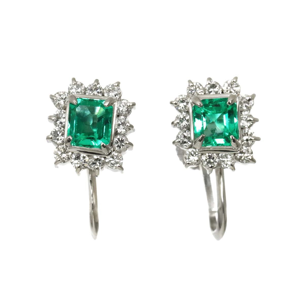エメラルド 0.28ct/0.25ct ダイヤ 0.19ct×2 Pt イヤリング プラチナ Emerald Earrings Clip-on 90300443