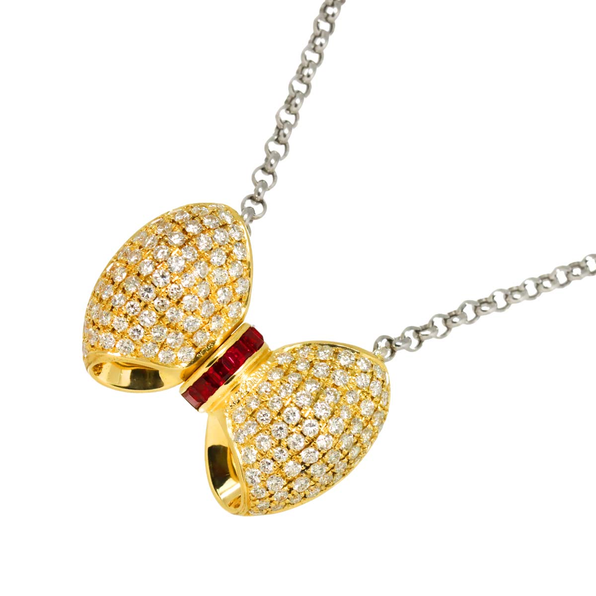 ダイヤ 2.37ct ルビー 0.54ct ネックレス 60cm K18 YG Pt イエローゴールド 750 プラチナ Diamond Necklace 90301290
