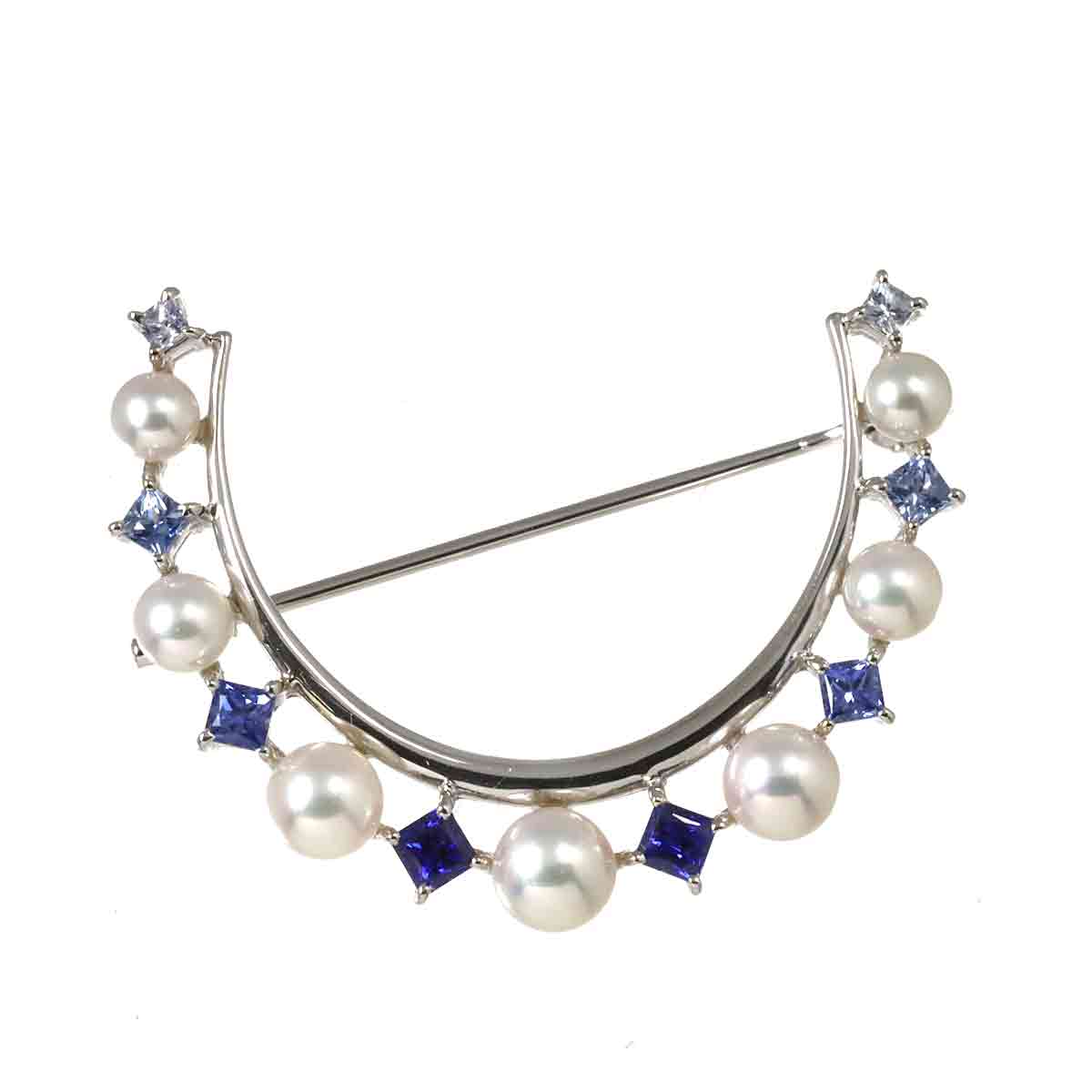 MIKIMOTO アコヤ真珠 5.5-3.8mm サファイヤ ブローチ K18 WG ホワイトゴールド 750 パール Akoya Pearl Brooch ミキモト 90291162