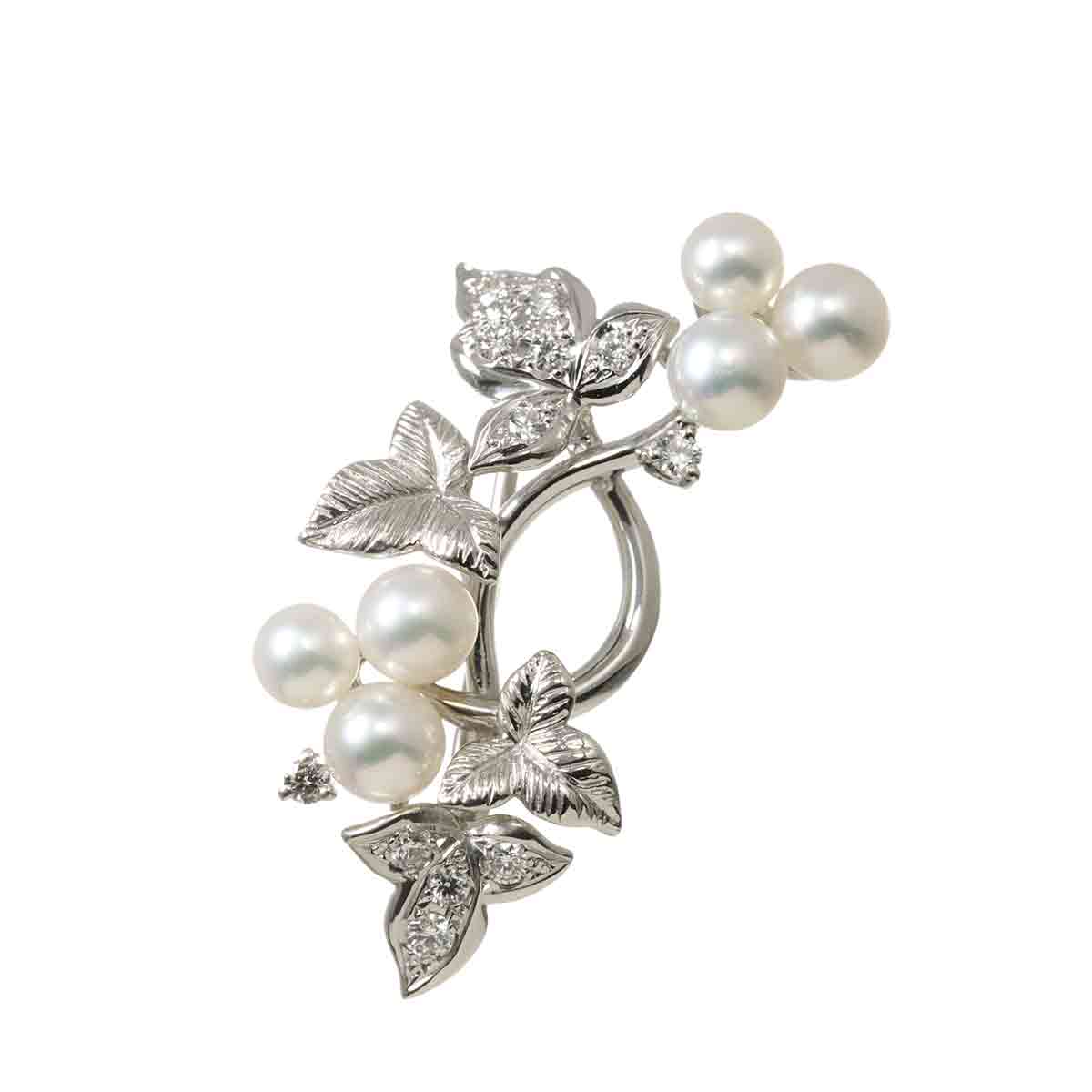 MIKIMOTO アコヤ真珠 4.6-4.0mm ダイヤ ブローチ K18 WG ホワイトゴールド 750 パール Akoya Pearl Brooch ミキモト 90293237