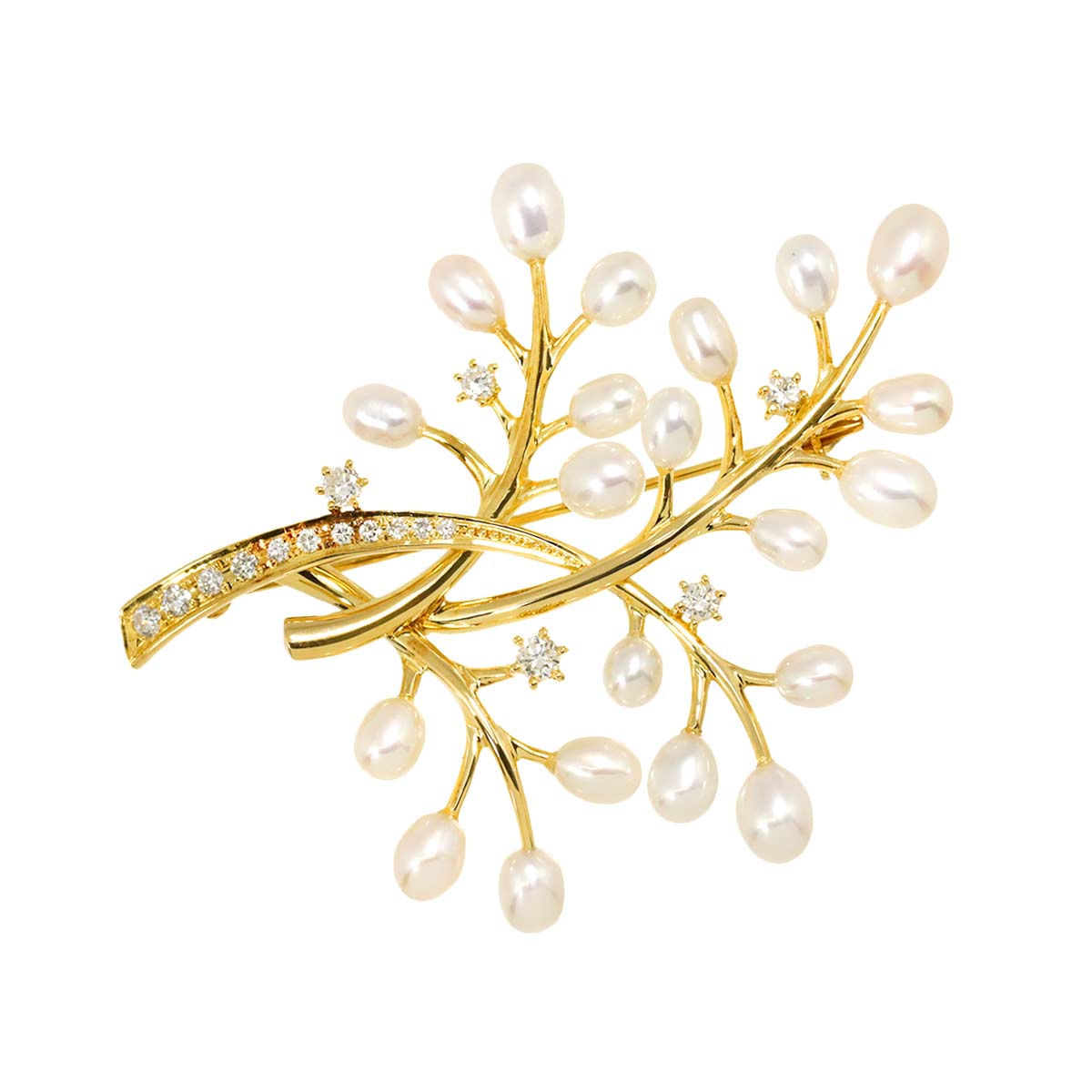 TASAKI 淡水真珠 ダイヤ 0.65ct ブローチ K18 YG イエローゴールド 750 パール 田崎真珠 Pearl Brooch タサキ 90295591