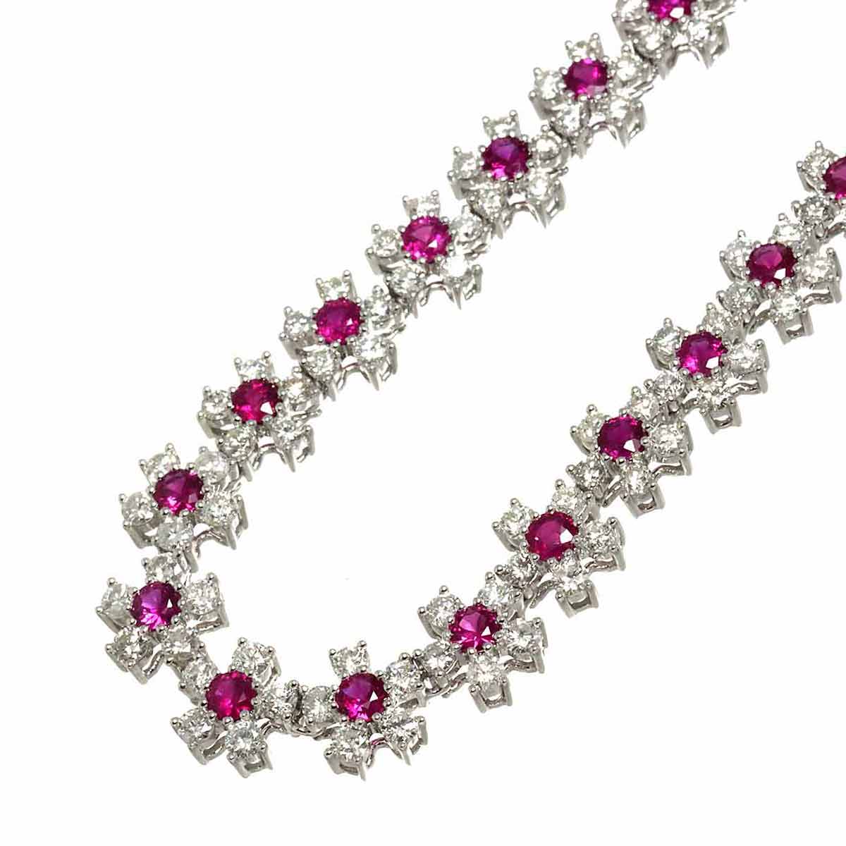 ルビー 7.54ct ダイヤ 9.60ct ネックレス 42.5cm K18 WG ホワイトゴールド 750 Ruby Necklace 90298414