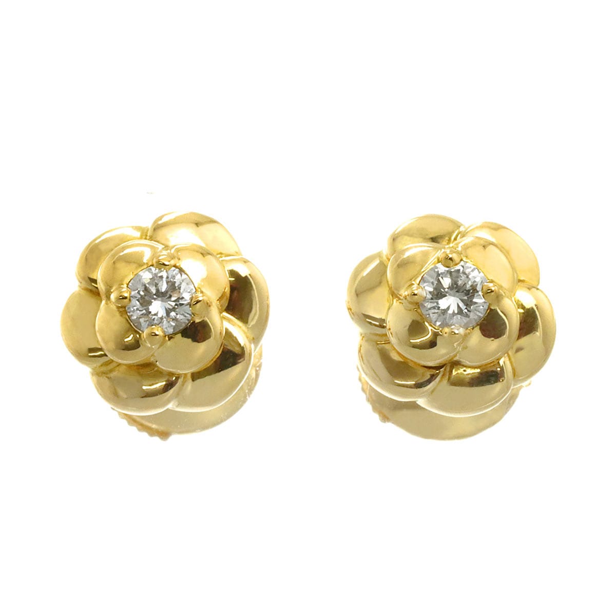 CHANEL カメリア ダイヤ ピアス K18 YG イエローゴールド 750 Earrings Pierced シャネル 90300215