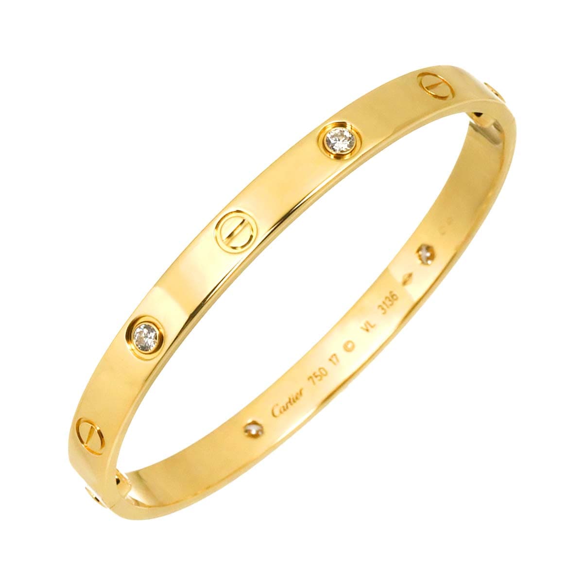 Cartier ラブ ブレス ハーフ ダイヤ 4P #17 K18 YG イエローゴールド 750 ブレスレット バングル Love Bracelet カルティエ 90300932