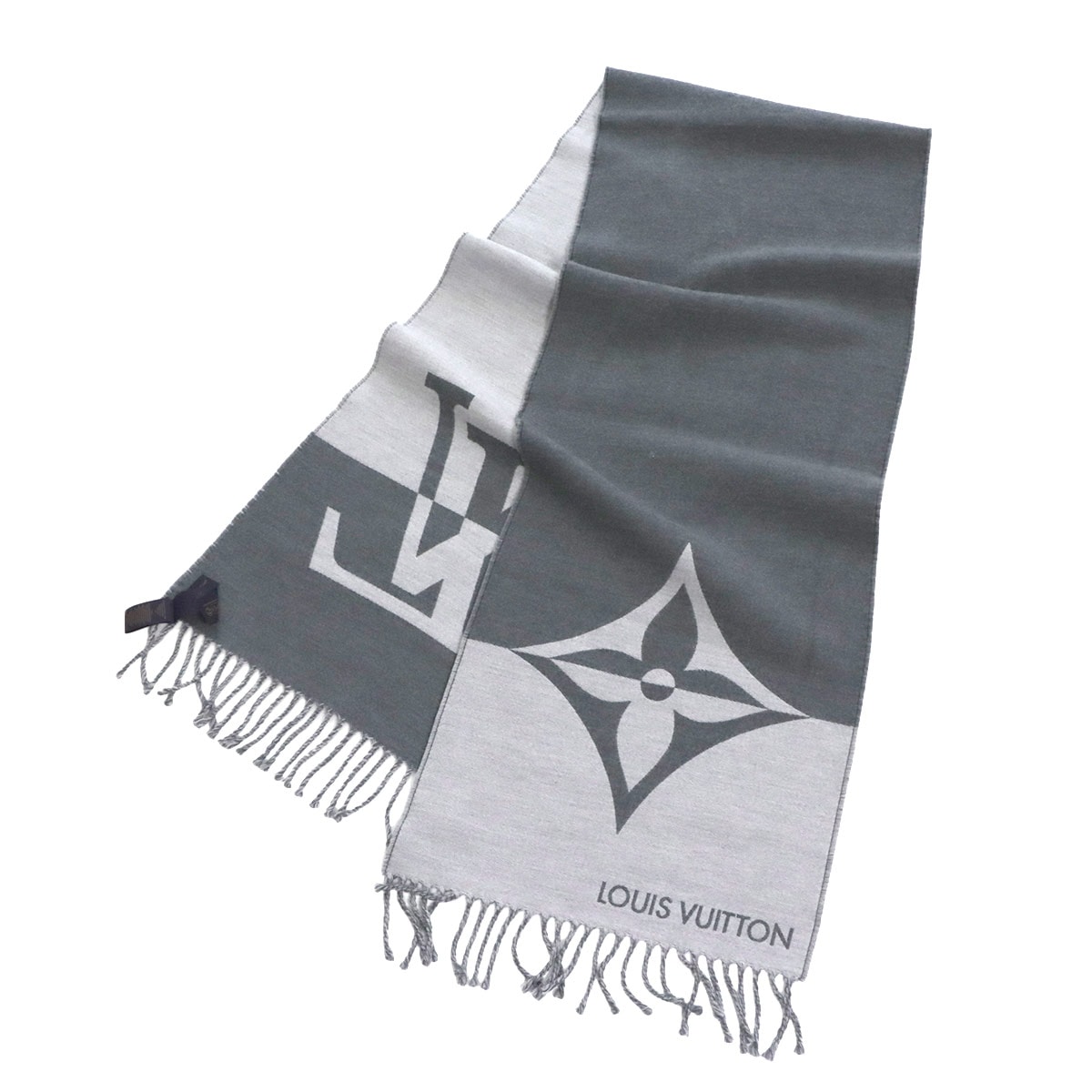 LOUIS VUITTON マフラー グラフィック デュアル ウール 90％ カシミヤ 10％ グリクレール M79138 グレー Scarf Graphic Dual ルイ ヴィトン 90284779