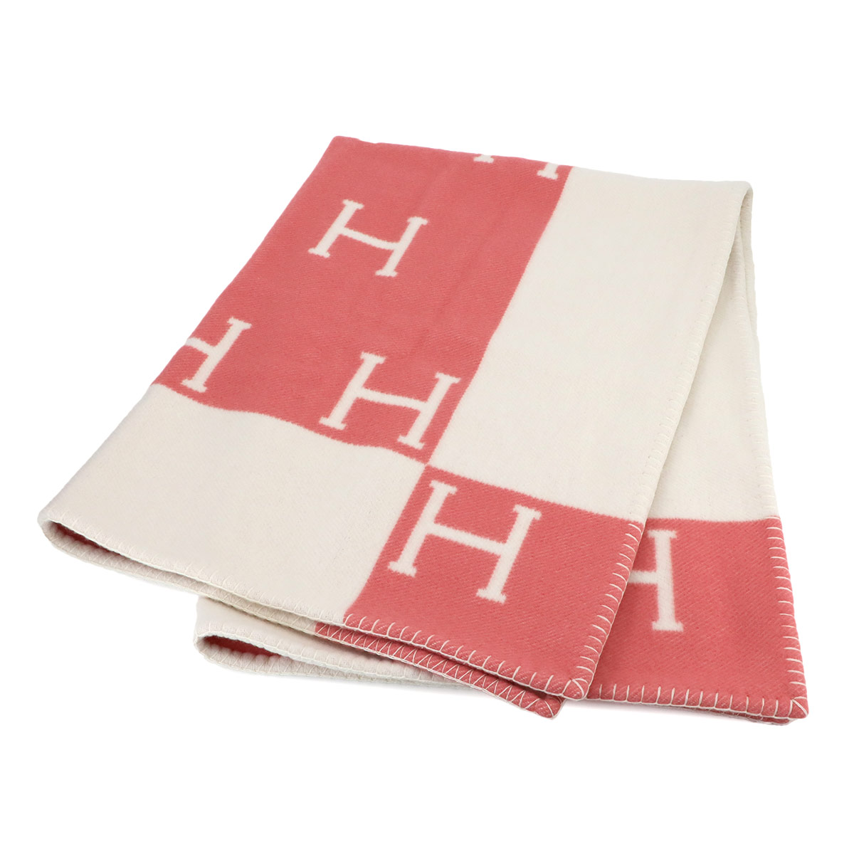 HERMES ベビー プレード アヴァロン ブランケット ローズアリエル ホワイト メリノウール カシミア Baby Plaid Avalon エルメス 90286475