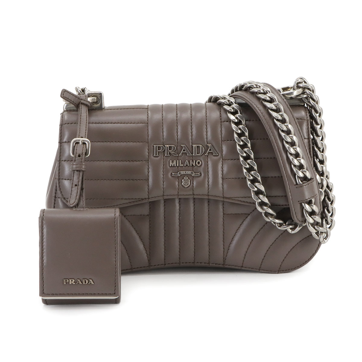 PRADA ダイアグラム チェーン ショルダー バッグ レザー グレー 1BD201 Diagramme Shoulder Bag プラダ 90292823