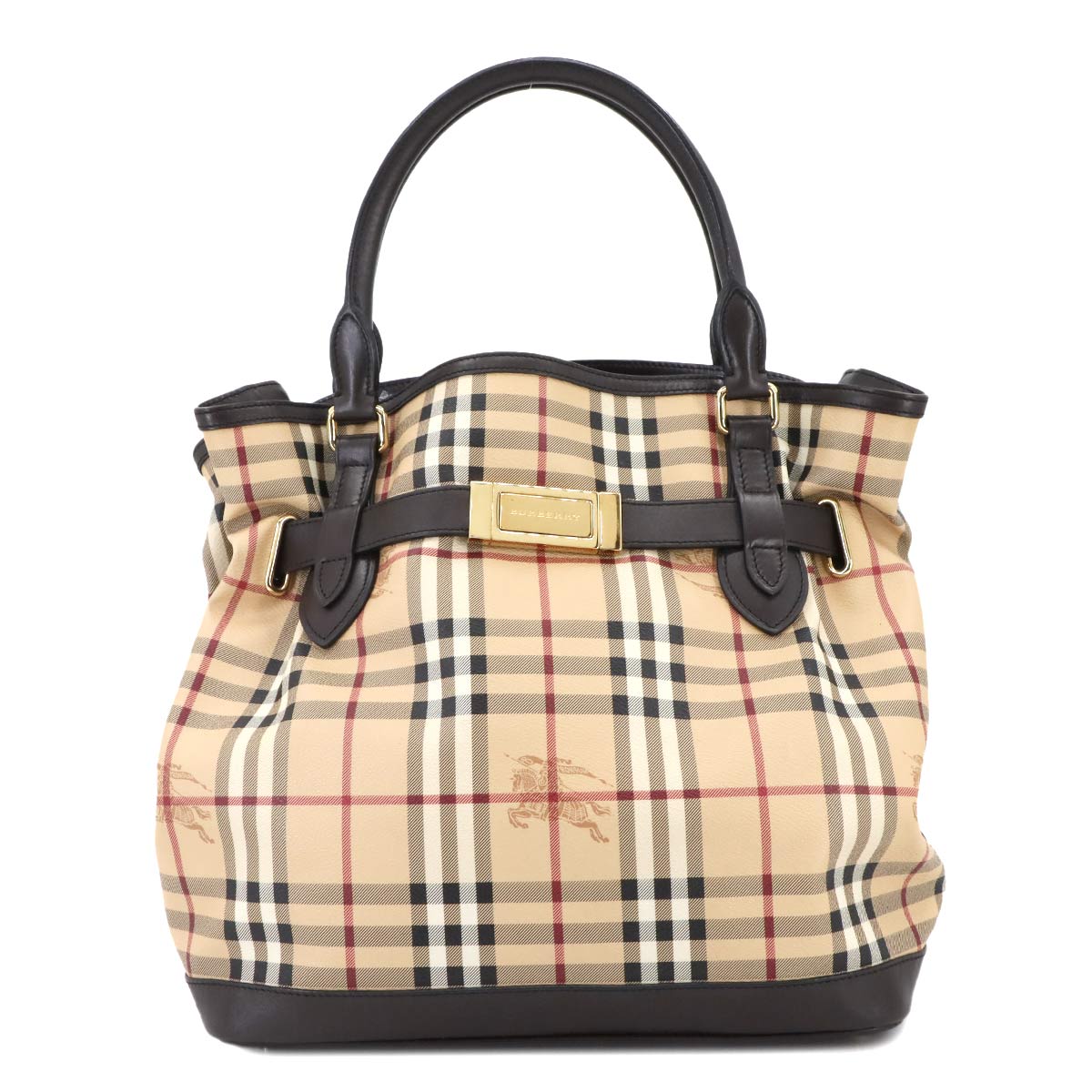BURBERRY ノバチェック ハンド バッグ PVC レザー ベージュ ブラック Hand Bag バーバリー 90299379