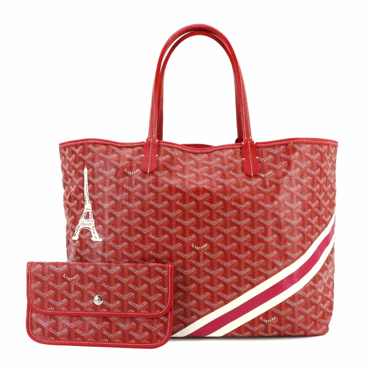 GOYARD サンルイ PM トート バッグ PVC レザー マーカージュ ヘリンボーン レッド シルバー 金具 Saint Louis PM ゴヤール 90300577
