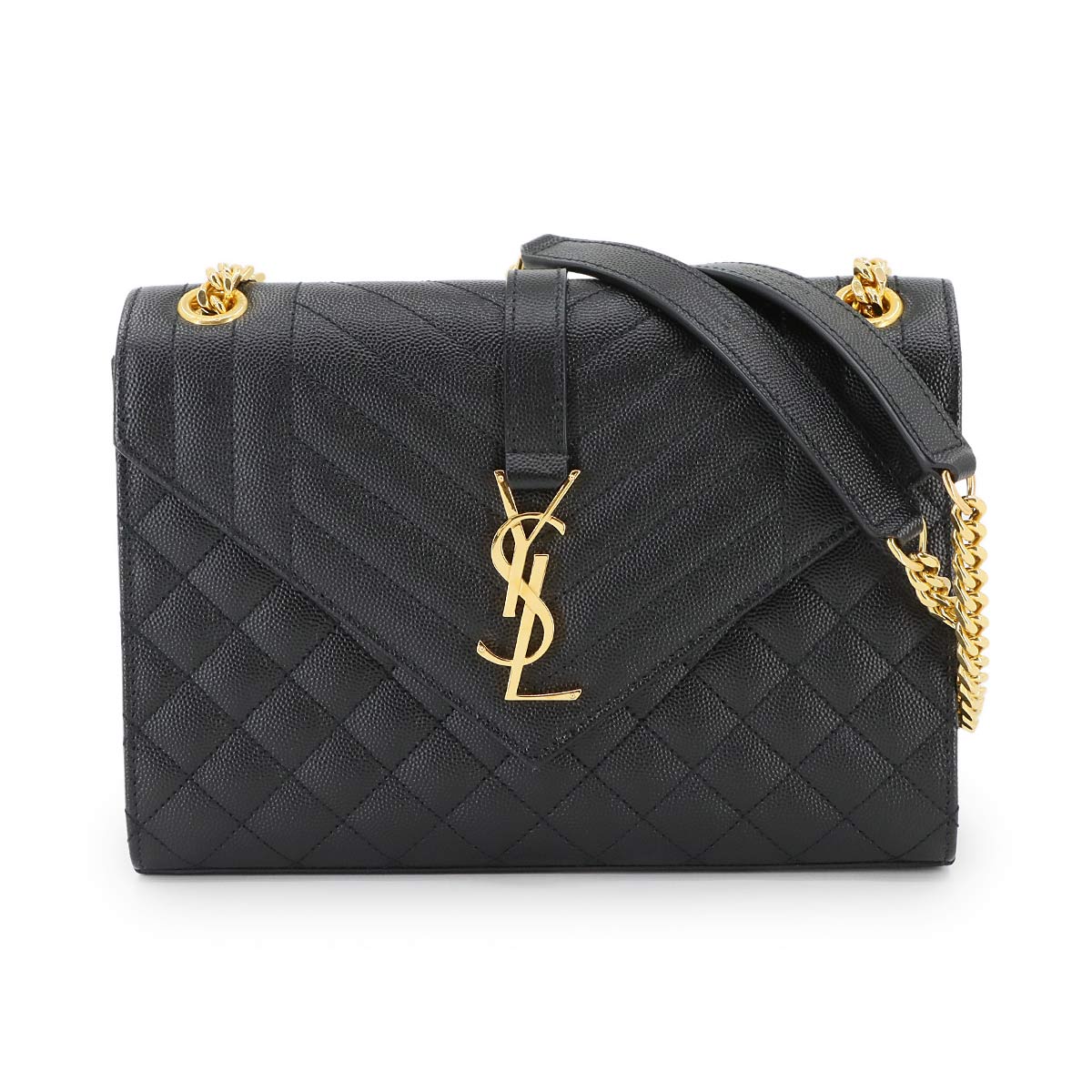 SAINT LAURENT エンヴェロップ ミディアム チェーン ショルダー バッグ レザー ブラック 600185 Envelope Medium Bag サンローラン 90301196