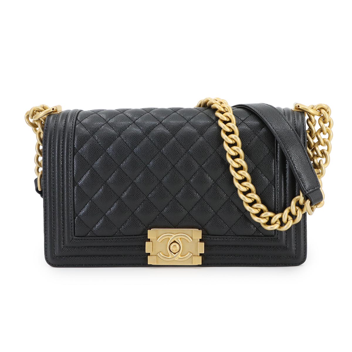 CHANEL ボーイシャネル チェーン ショルダー バッグ キャビアスキン ブラック A67086 ゴールド 金具 Boy Chanel Bag シャネル 90301230