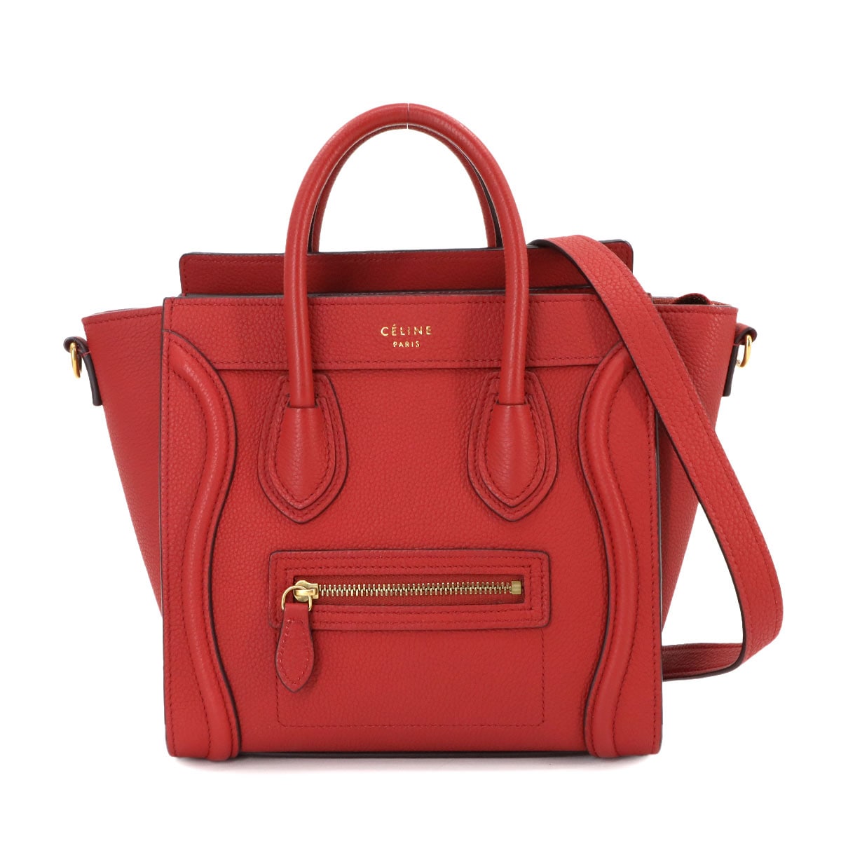 CELINE ラゲージ ナノショッパー 2way ハンド ショルダー バッグ レザー レッド 168243 ゴールド 金具 Luggage Nano Shopper セリーヌ 90301500