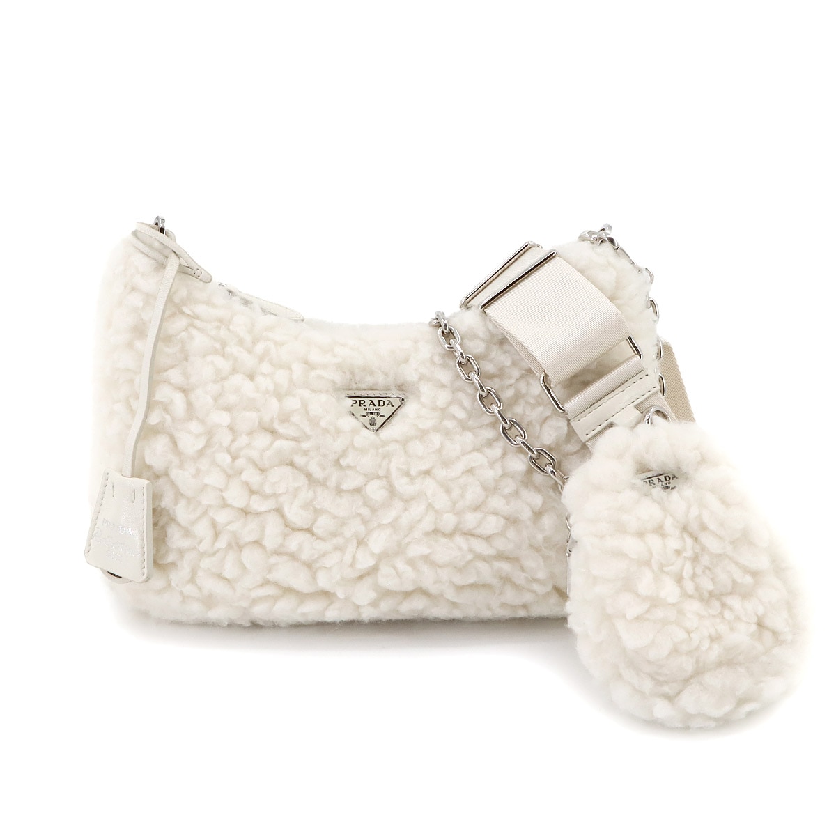 PRADA Re-Edition 2005 ショルダー バッグ ウール シルク カシミヤ ホワイト 1BH204 Shoulder Bag プラダ 90283035