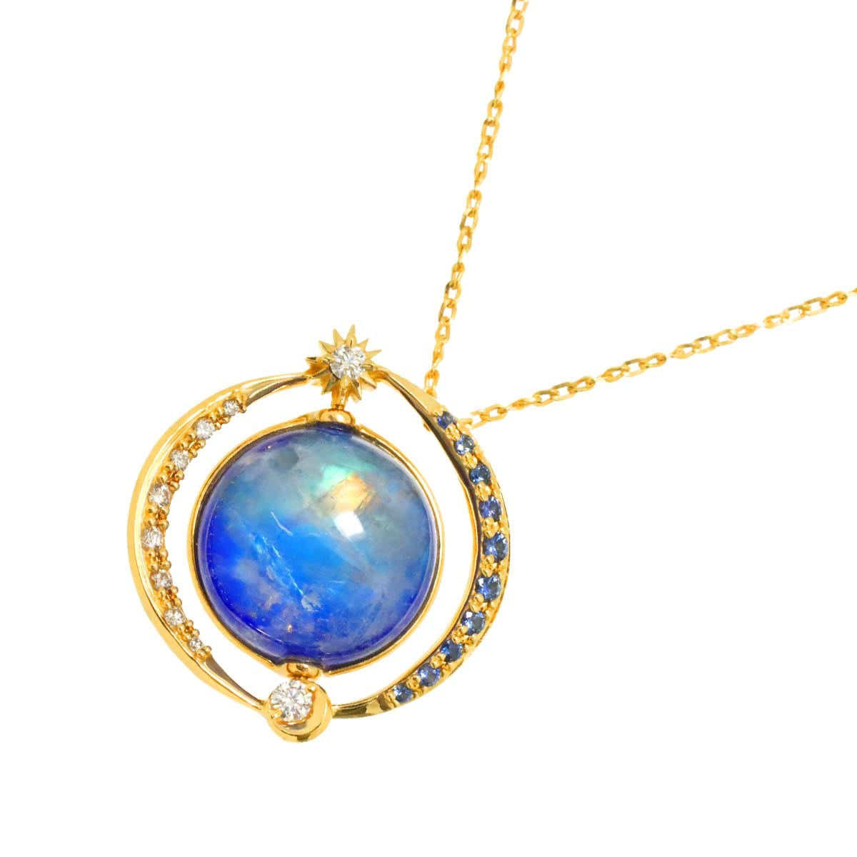 Star Jewelry THE EARTH ラピスラズリ ムーンストーン ダイヤ 0.10ct サファイヤ ネックレス 50cm K18 YG 750 Necklaceスタージュエリー 90300942