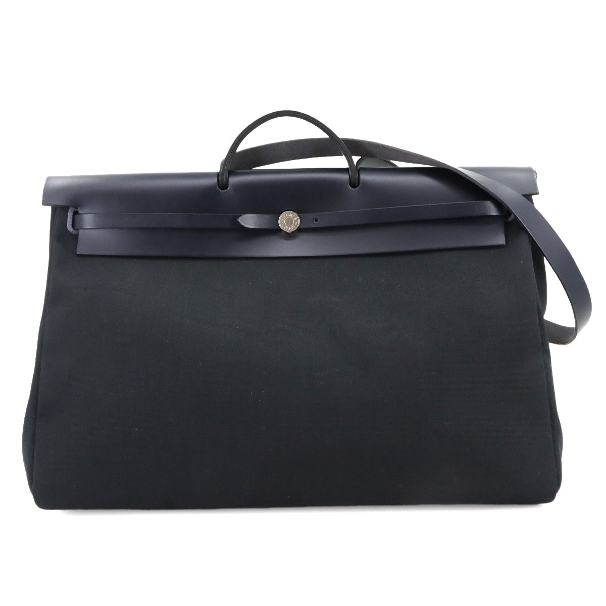 HERMES エールバッグ ジップ ルトゥルネ キャビン 50 2way ハンド ショルダー バッグ トワルミリタリー ヴァッシュハンター ブラック ブルーインディゴ U刻印 Her Bag Zip Retourne Cabin エルメス 90300302