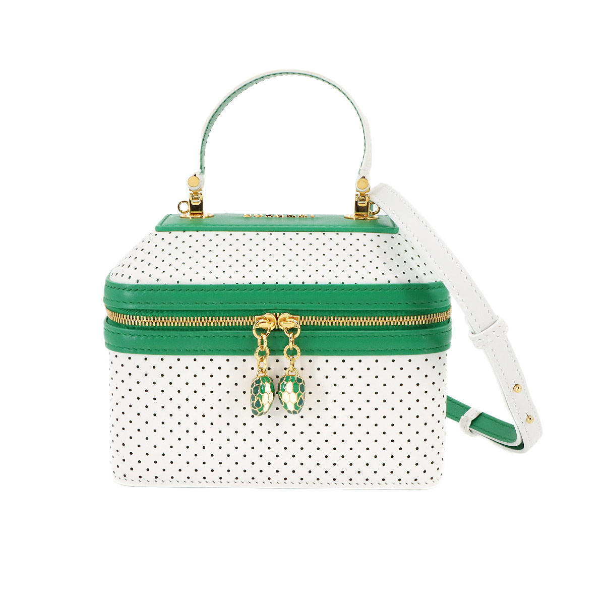 BVLGARI セルペンティ フォーエバー ジュエリーボックス 2way ハンド ショルダー バッグ レザー ホワイト グリーン Serpenti Forever Jewelry Box ブルガリ 90300317