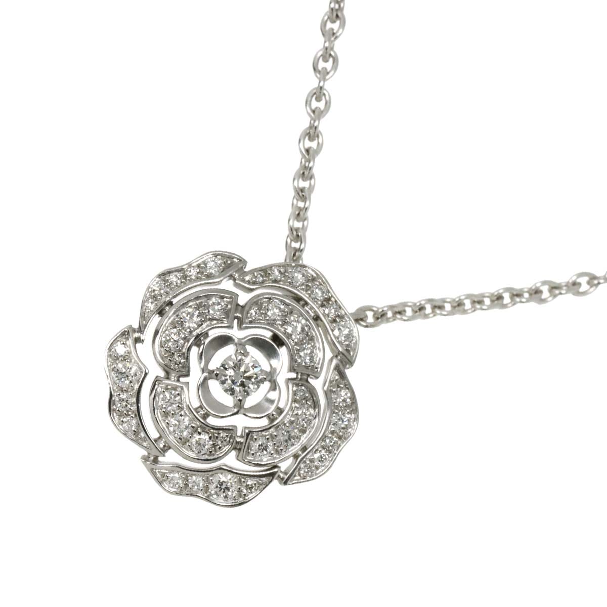 CHANEL カメリア ダイヤ ネックレス 44cm K18 WG ホワイトゴールド 750 花 Camellia Necklace シャネル 90300907