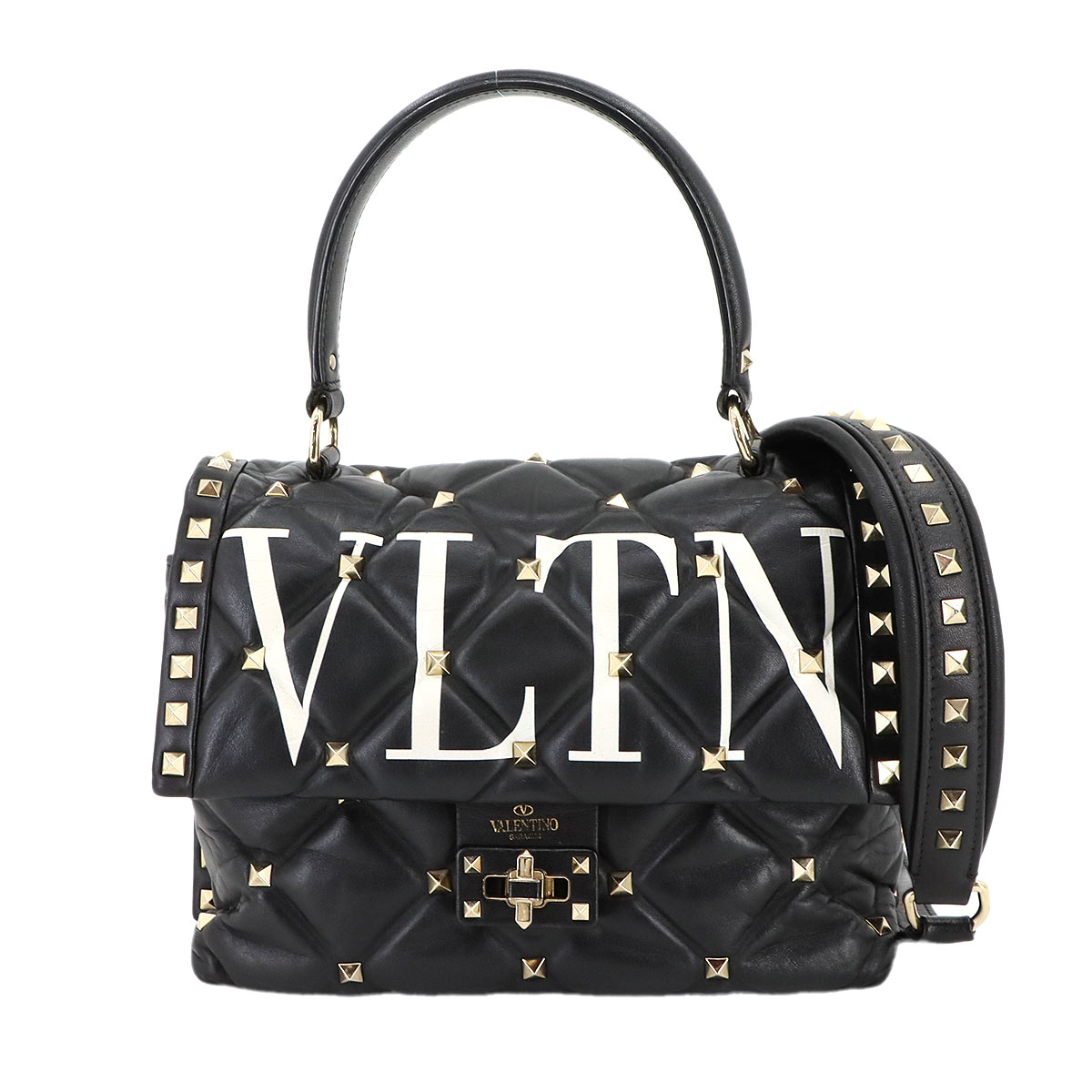 VALENTINO GARAVANI キャンディスタッズ VLTN 2way ハンド ショルダー バッグ レザー ブラック ゴールド 金具 Candy Studs Bag ヴァレンティノ ガラヴァーニ 90300627