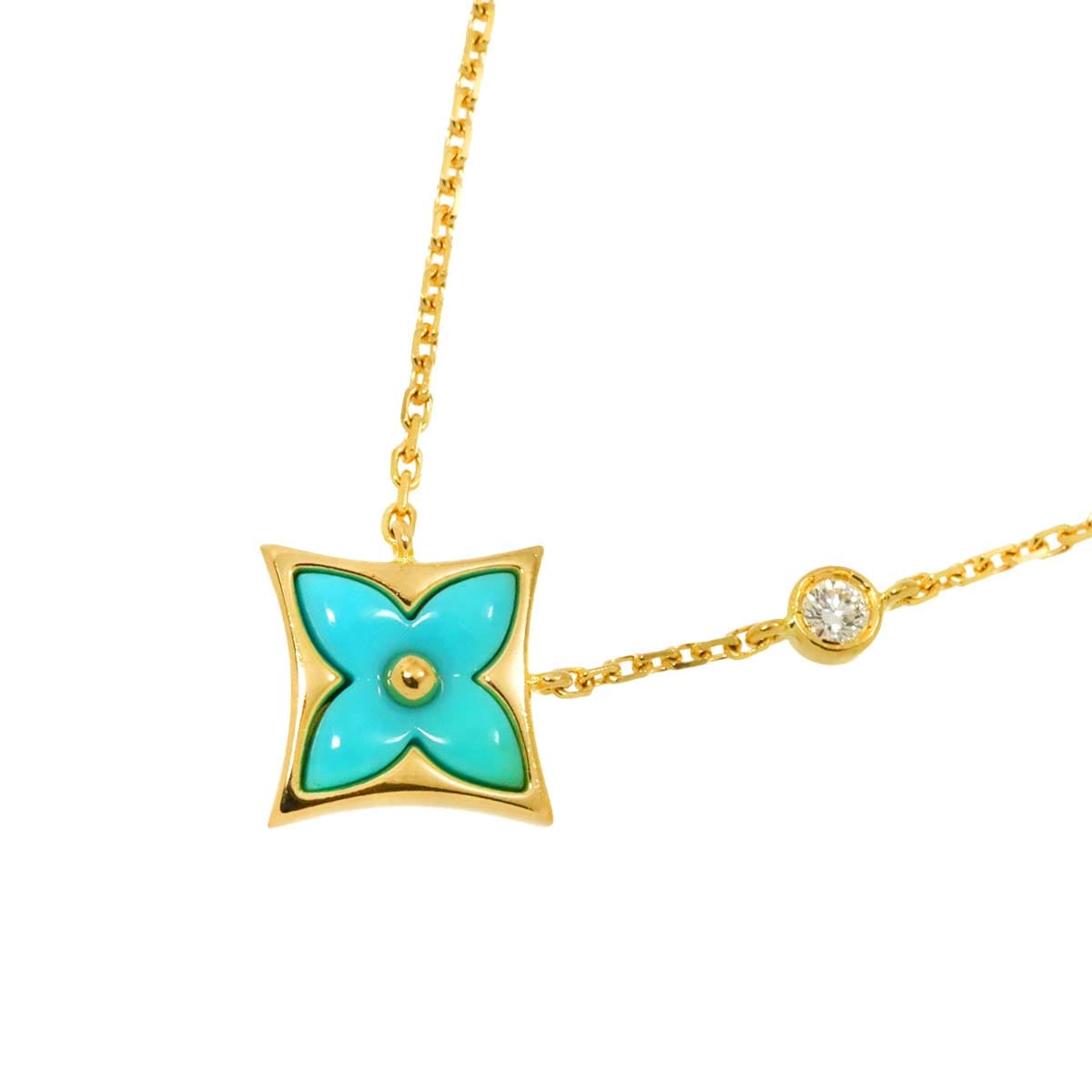 LOUIS VUITTON スター ブロッサム ターコイズ ダイヤ ネックレス 41cm K18 YG イエローゴールド 750 Necklace ルイ ヴィトン 90300231
