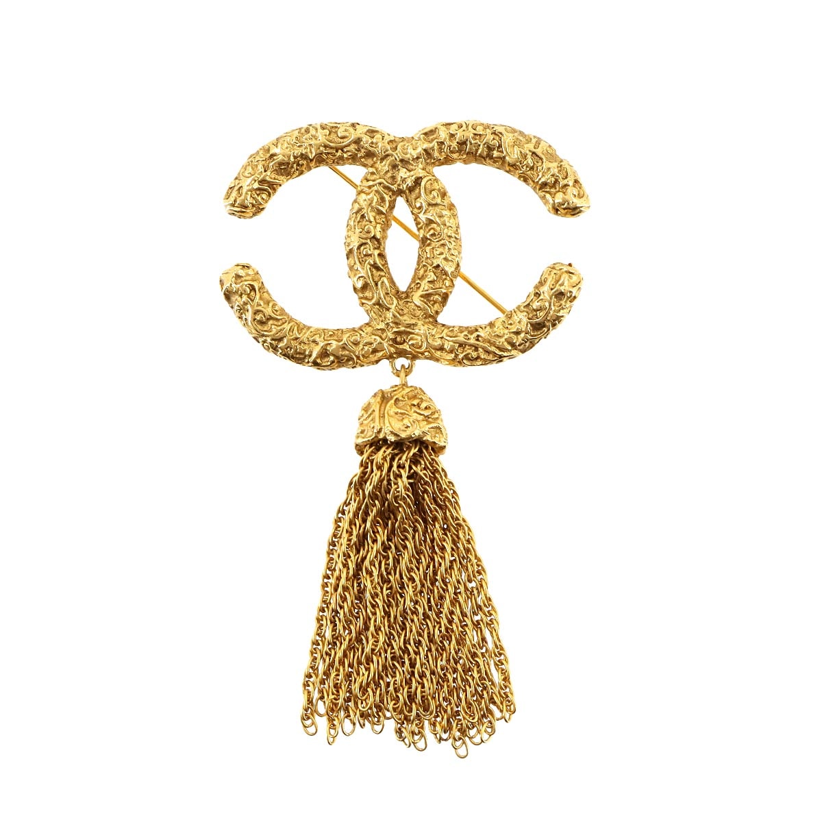 CHANEL ココマーク 溶岩 ブローチ ゴールド チェーン アクセサリー ヴィンテージ 93A Vintage Brooch シャネル 90293494
