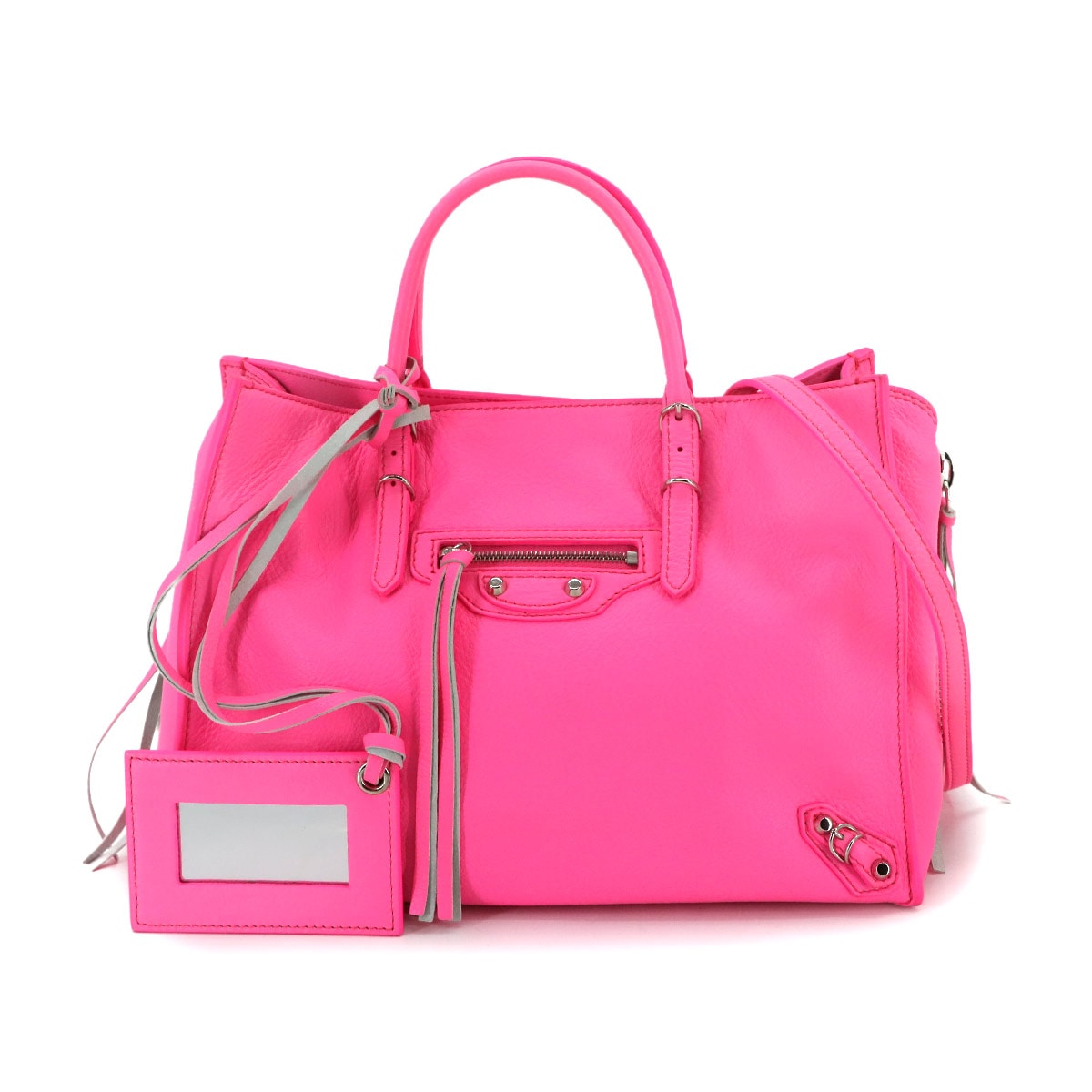 BALENCIAGA ペーパー A6 ジップ アラウンド 2way ハンド ショルダー バッグ レザー ネオンピンク 370926 Papier A6 Zip Around バレンシアガ 90301494