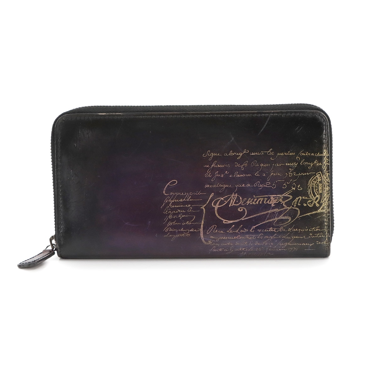 Berluti カリグラフィ イタウバ ラウンドファスナー 長財布 ヴェネチアレザー パープル ブラック シルバー 金具 Long Wallet ベルルッティ 90303209