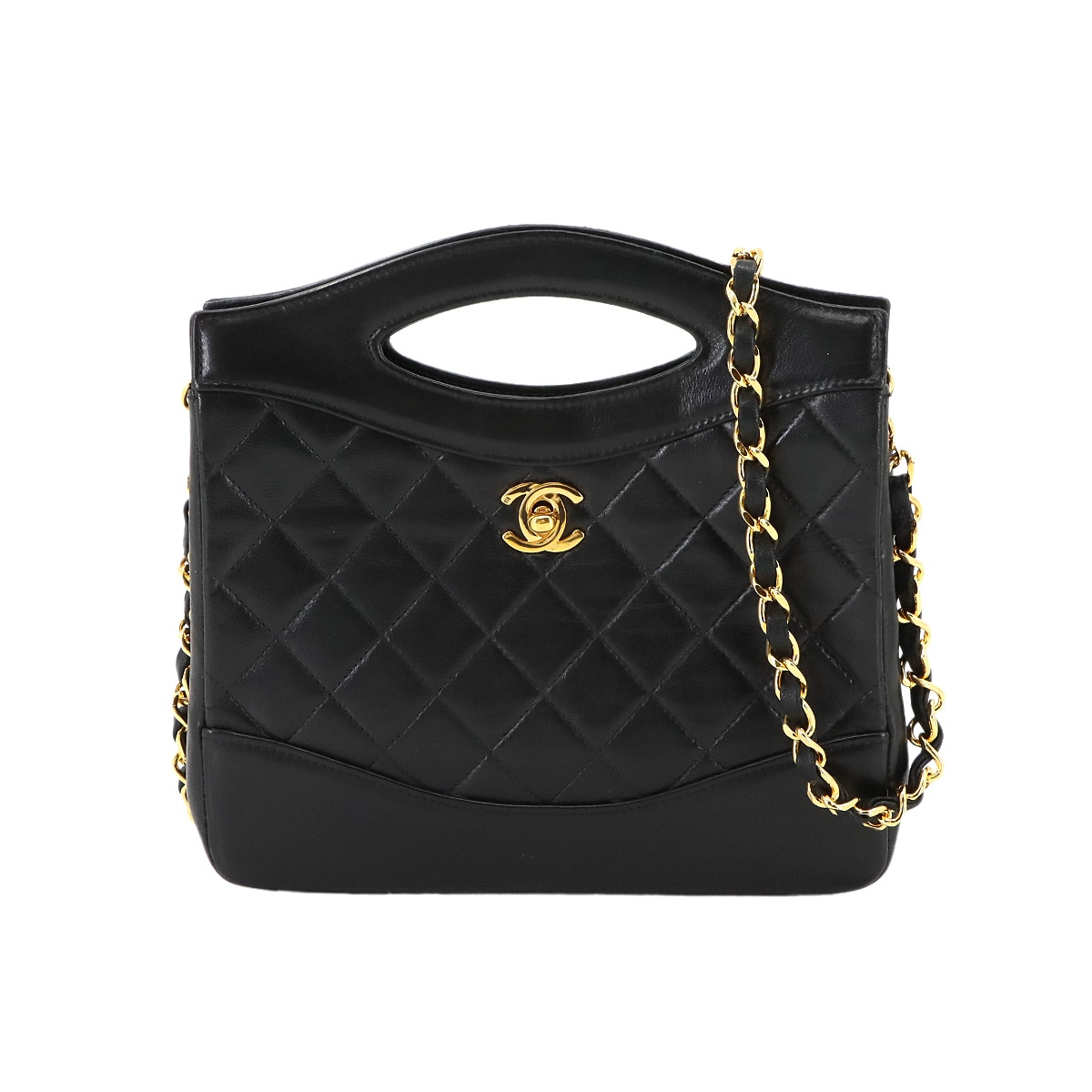 CHANEL マトラッセ 2way ハンド チェーン ショルダー バッグ ラムスキン ブラック ゴールド 金具 ヴィンテージ Matelasse Bag シャネル 90299853
