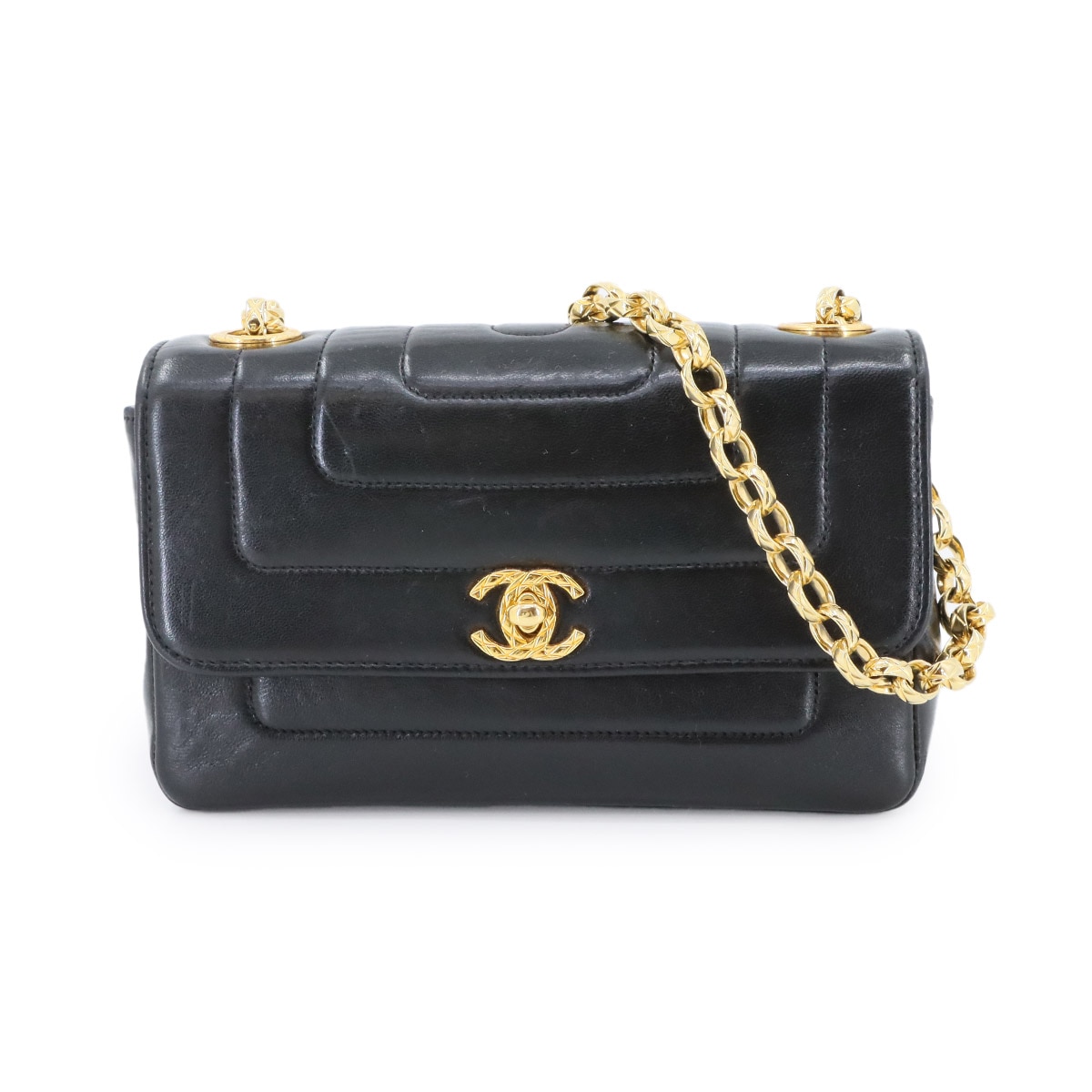 CHANEL ビジュー チェーン ショルダー バッグ ラムスキン ブラック ゴールド 金具 ヴィンテージ Matelasse Shoulder Bag シャネル 90300586