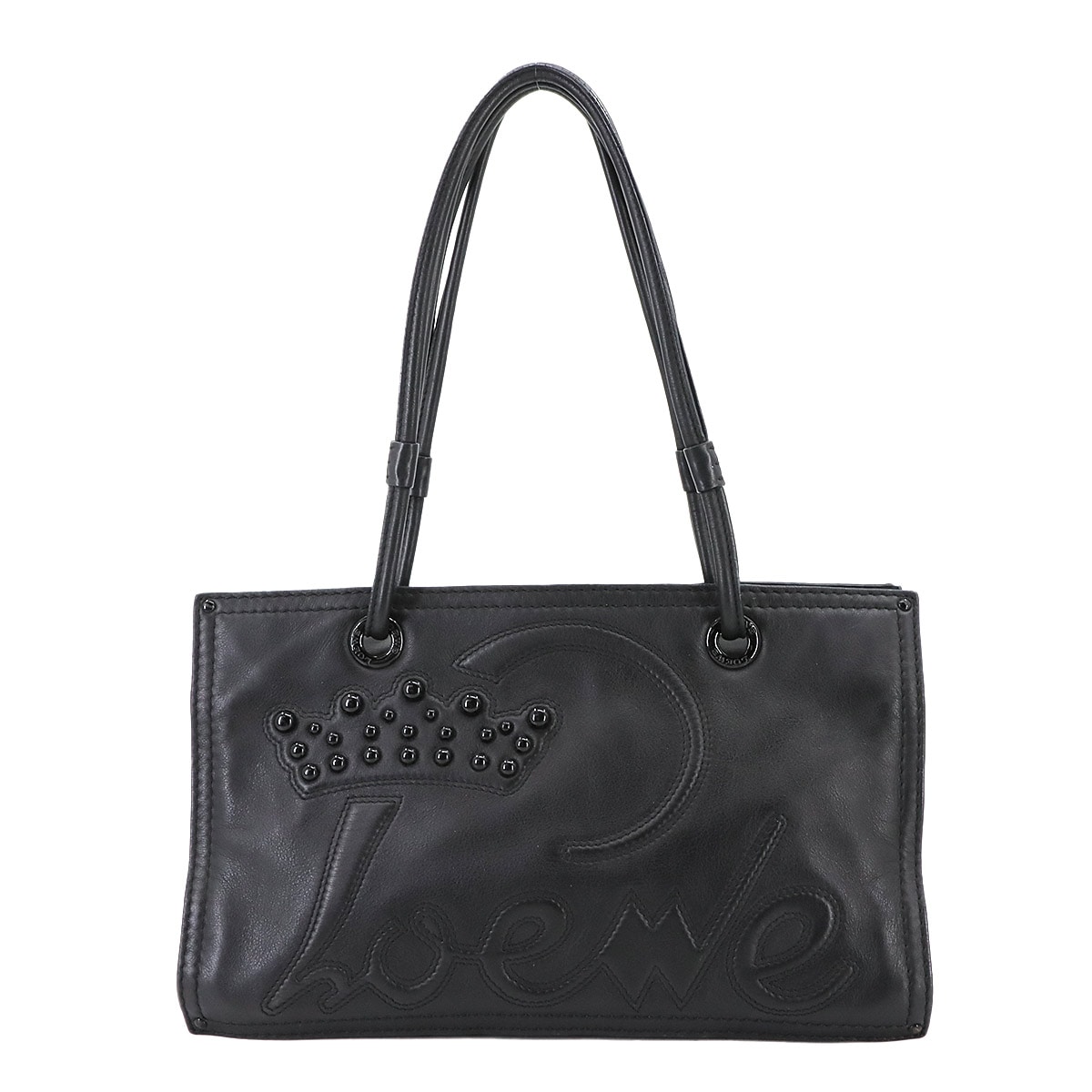 LOEWE ショッパー トート バッグ レザー ブラック スタッズ ガンメタ 金具 Shopper Tote Bag ロエベ 90301024