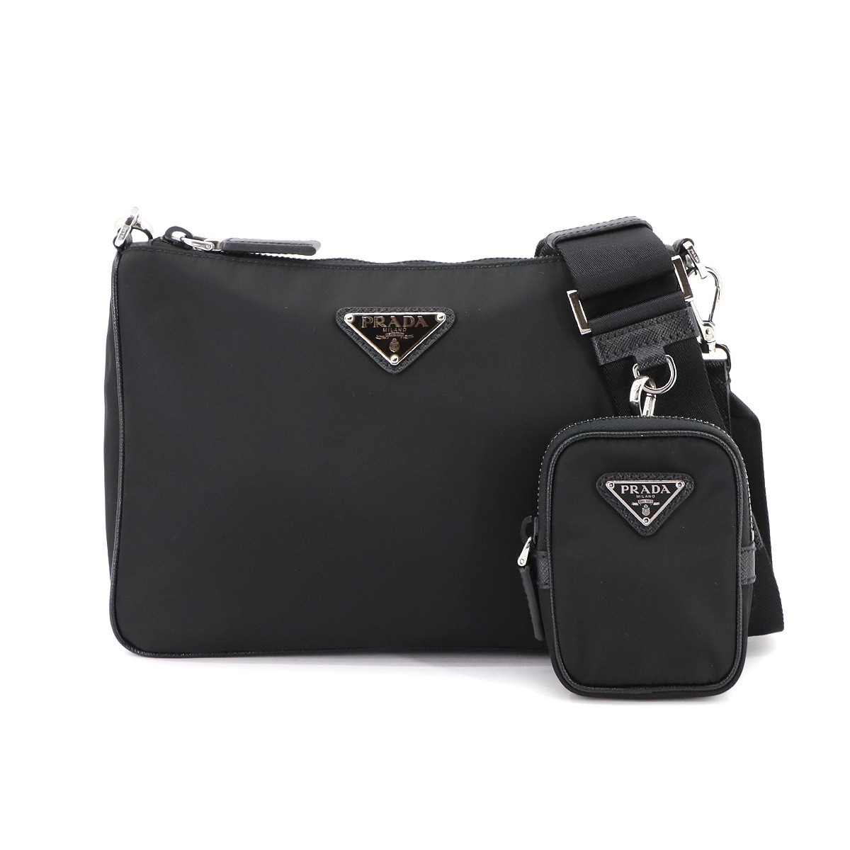 PRADA ショルダー バッグ ナイロン サフィアーノレザー ブラック 2VH113 Shoulder Bag プラダ 90301512