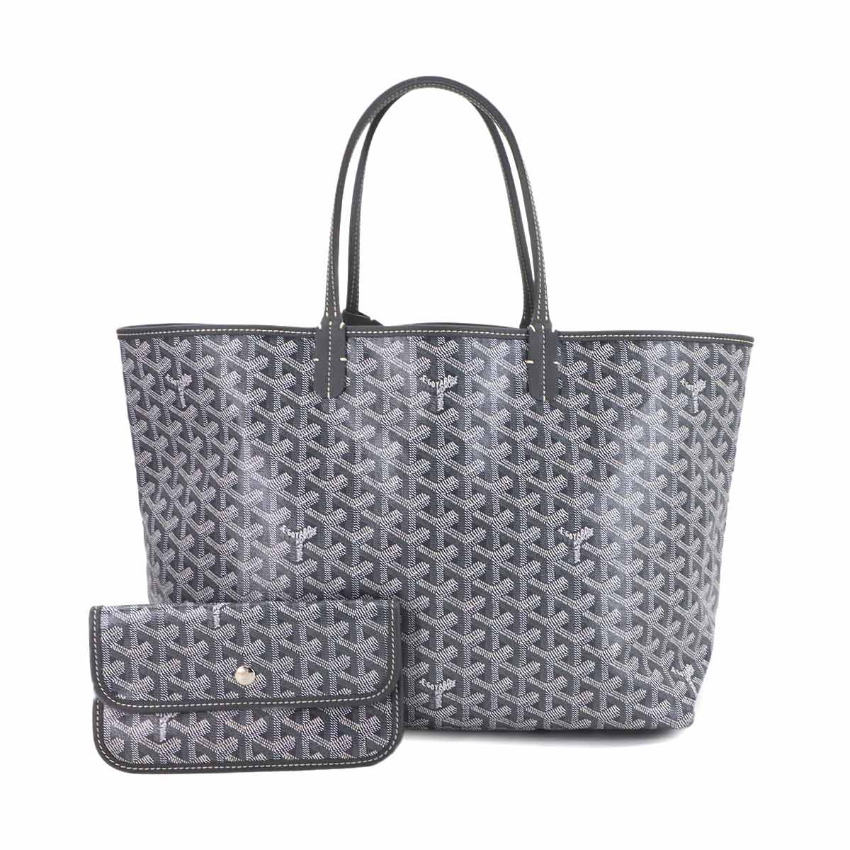 GOYARD サンルイ PM トート バッグ PVC レザー ヘリンボーン グレー シルバー 金具 Saint Louis PM ゴヤール 90302040