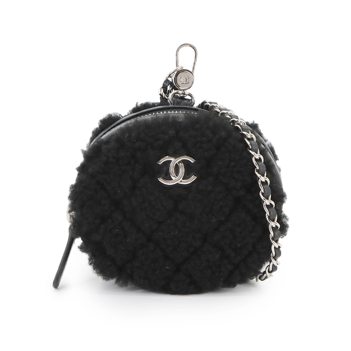 CHANEL ココネージュ マトラッセ チェーン ポーチ シアリング ラムスキン ブラック シルバー 金具 Coco Neige Pouch シャネル 90302070