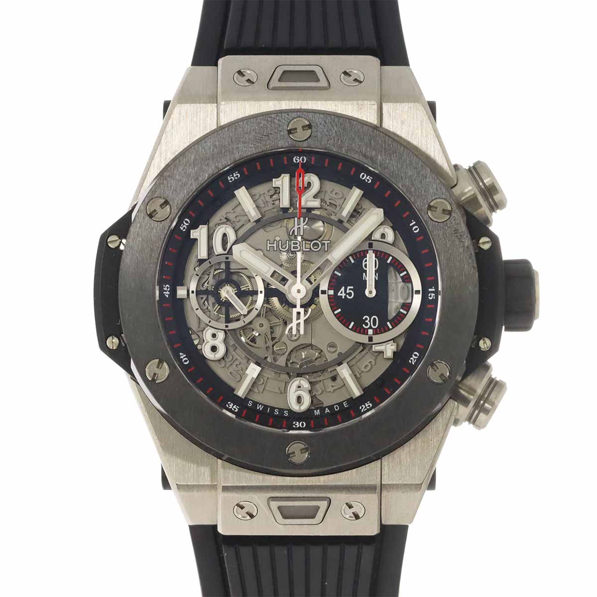 HUBLOT ビッグバン ウニコ 45mm チタニウム セラミック 411 NM 1170 RX クロノグラフ メンズ 腕時計 デイト スケルトン 自動巻き Big bang ウブロ 90303876