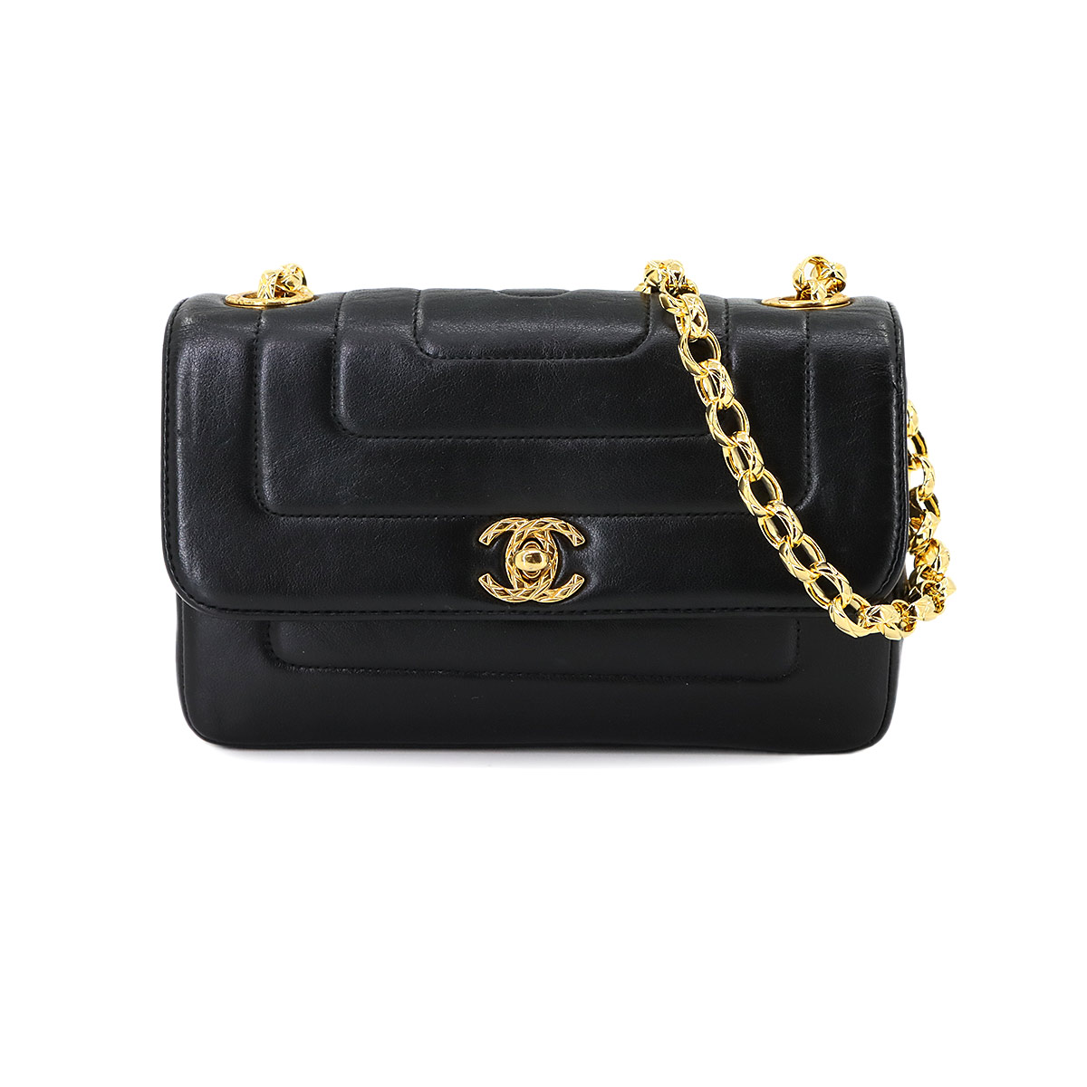 CHANEL ビジュー チェーン ショルダー バッグ ラムスキン ブラック ゴールド 金具 ヴィンテージ Matelasse Shoulder Bag シャネル 90294402