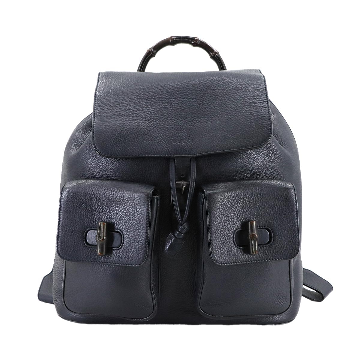 GUCCI バンブー バックパック リュックサック レザー ネイビー　387097 ガンメタ 金具 Bamboo Backpack グッチ 90298001