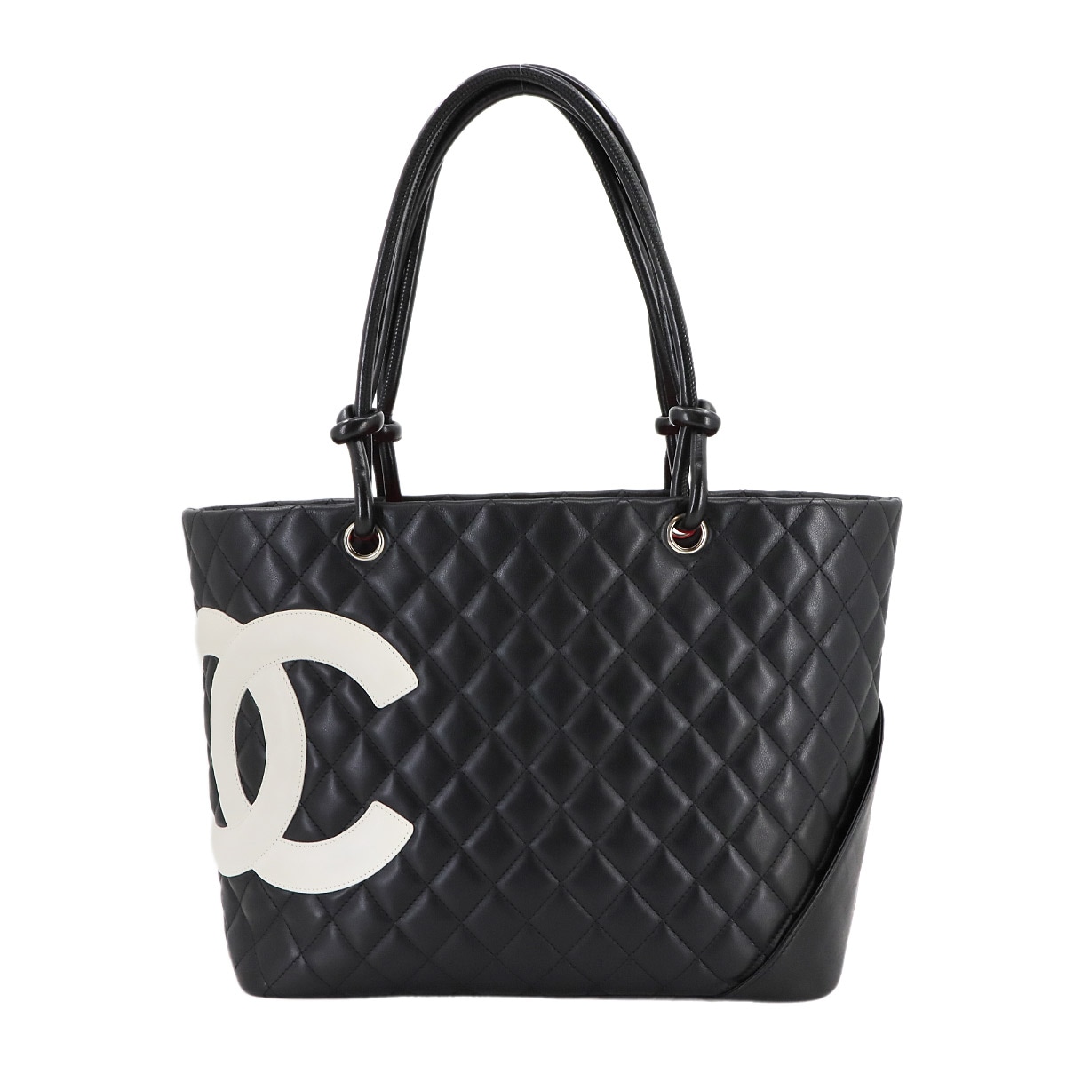 CHANEL カンボンライン ラージ トート バッグ カーフスキン ブラック ホワイト A25169 Cambon Line Tote Bag シャネル 90301220