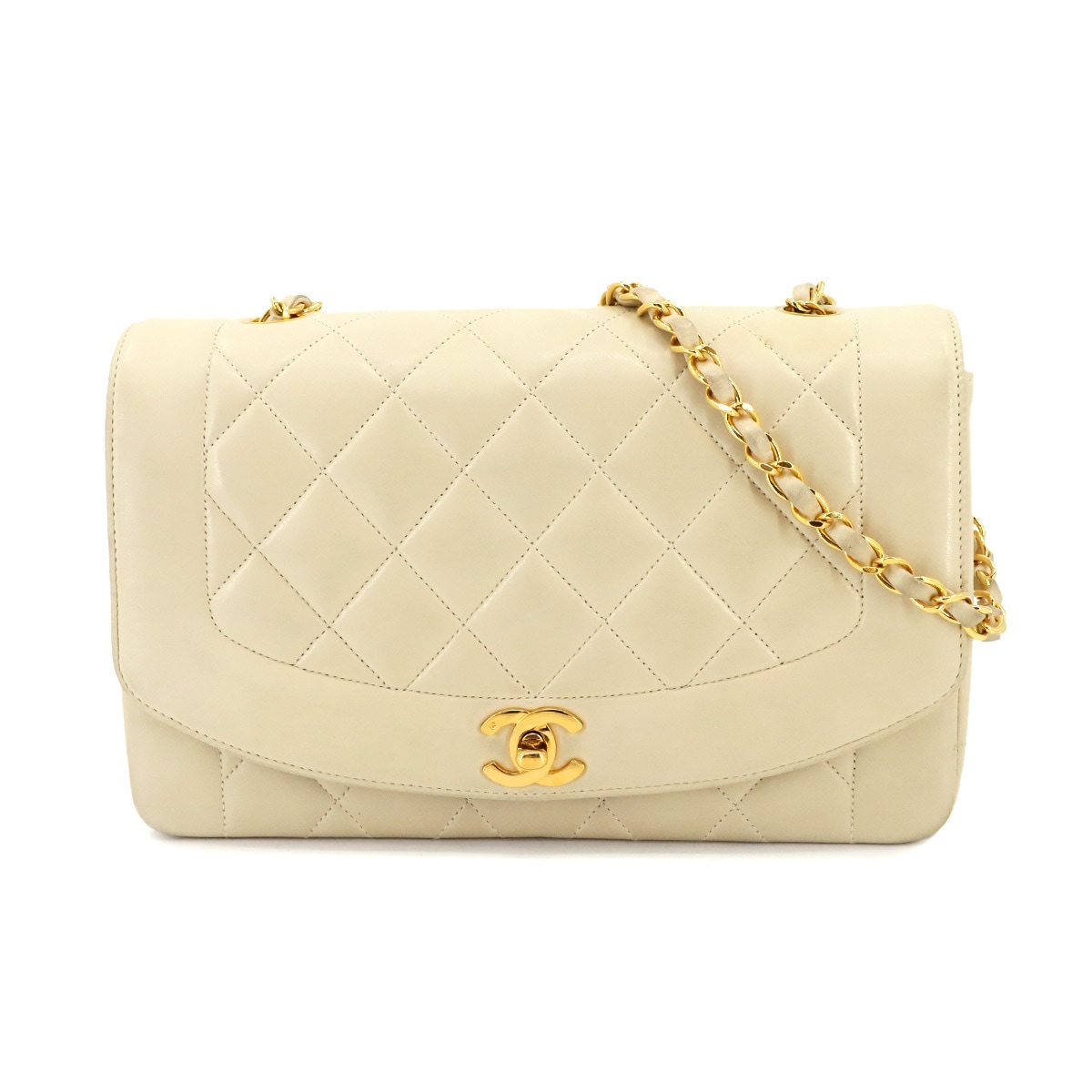 CHANEL ダイアナ マトラッセ 25 チェーン ショルダー バッグ ラムスキン ライトベージュ A01165 ヴィンテージ Diana 25 Matelasse Bag シャネル 90301401