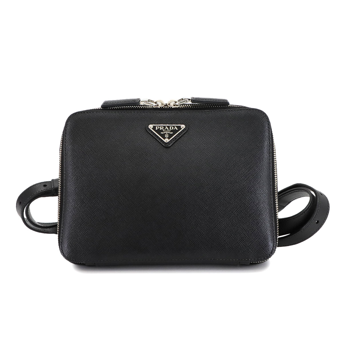 PRADA バックパック リュックサック サフィアーノレザー ブラック 2VZ038 シルバー 金具 Backpack プラダ 90301447