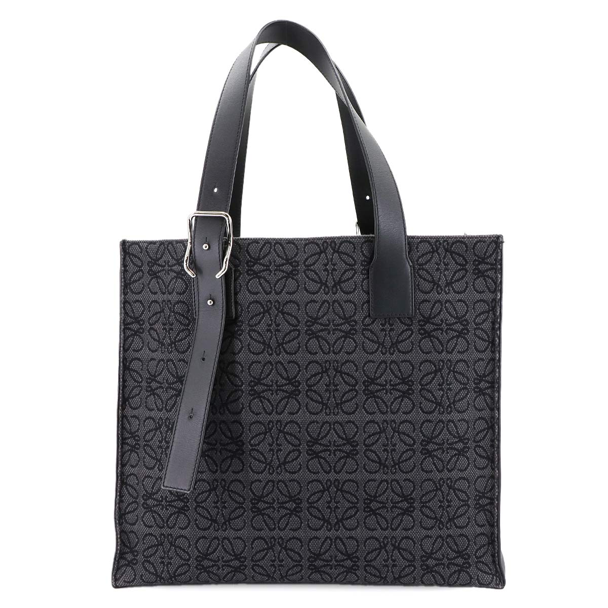 LOEWE バックル ホリゾンタル トート バッグ キャンバス レザー ブラック B692L96X03 シルバー 金具 Buckle Horizontal Tote ロエベ 90302027